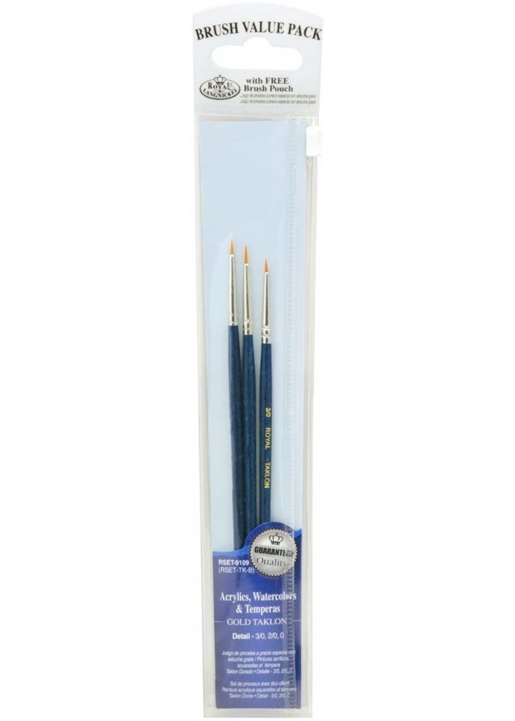 Royal Brush Manufacturing 9109 - Gold Taklon Brush Set 3-Pack - Detail