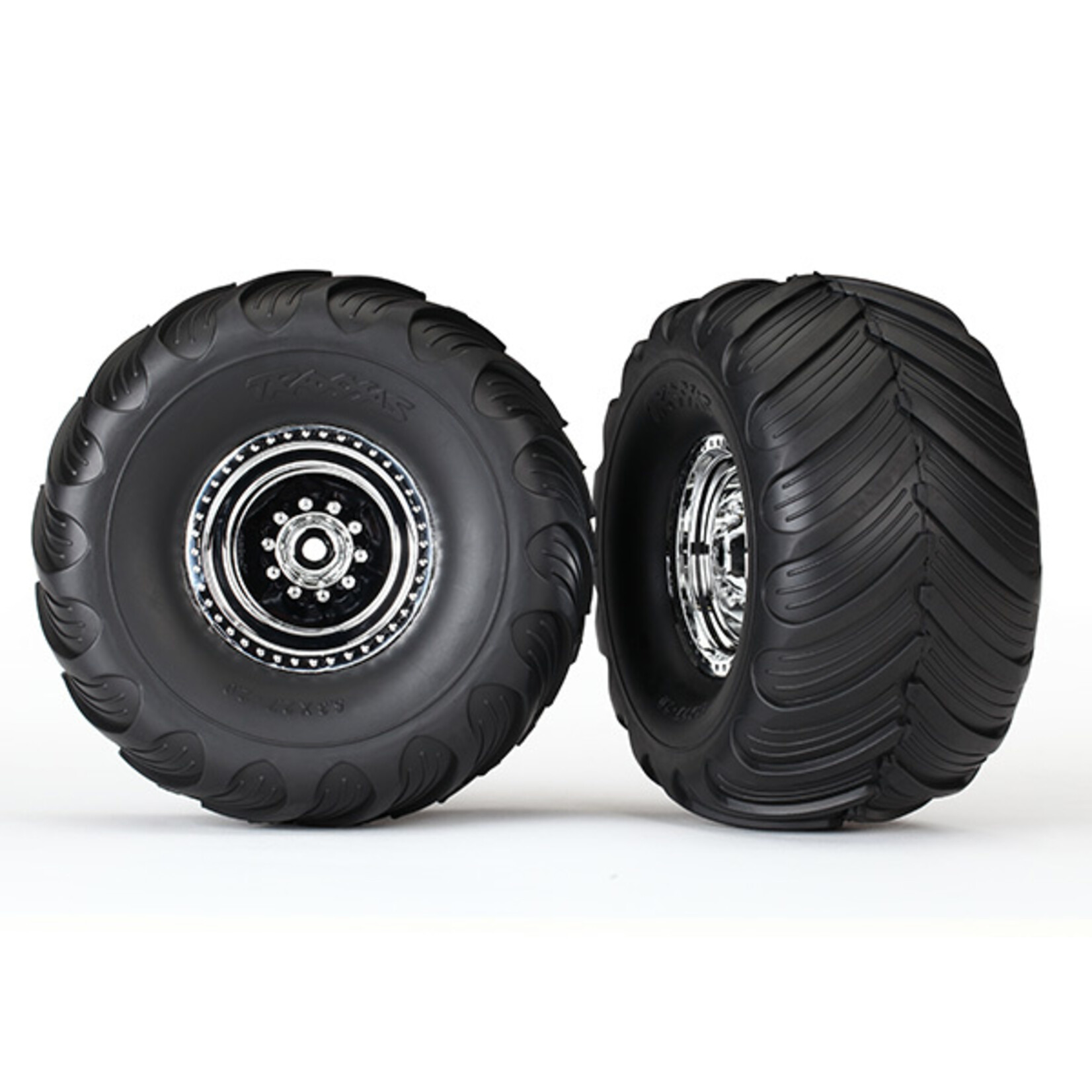 Traxxas 3663X - Chrome Wheels / Terra Groove Dual Profile Tires - 2WD Electric Rear