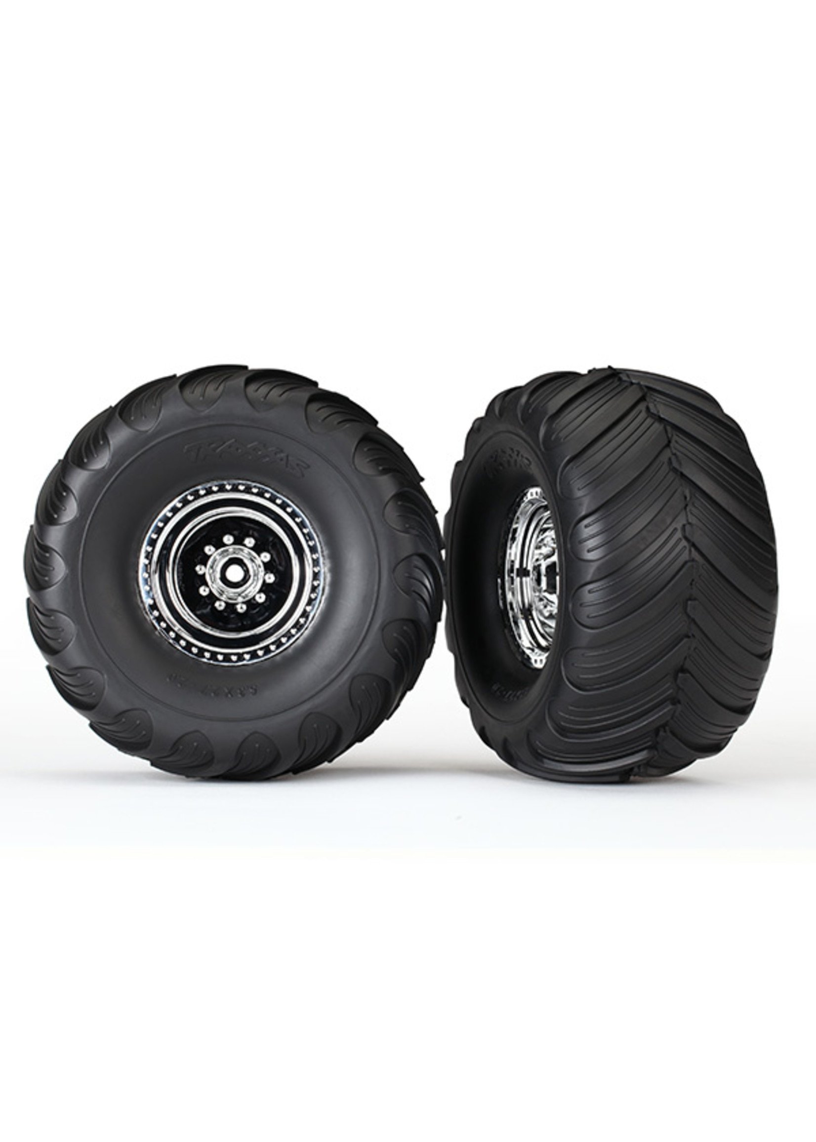 Traxxas 3663X - Chrome Wheels / Terra Groove Dual Profile Tires - 2WD Electric Rear