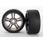 Traxxas 6477 - Split Spoke Black Chrome Wheels / S1 Compound Slick Tires - Rear