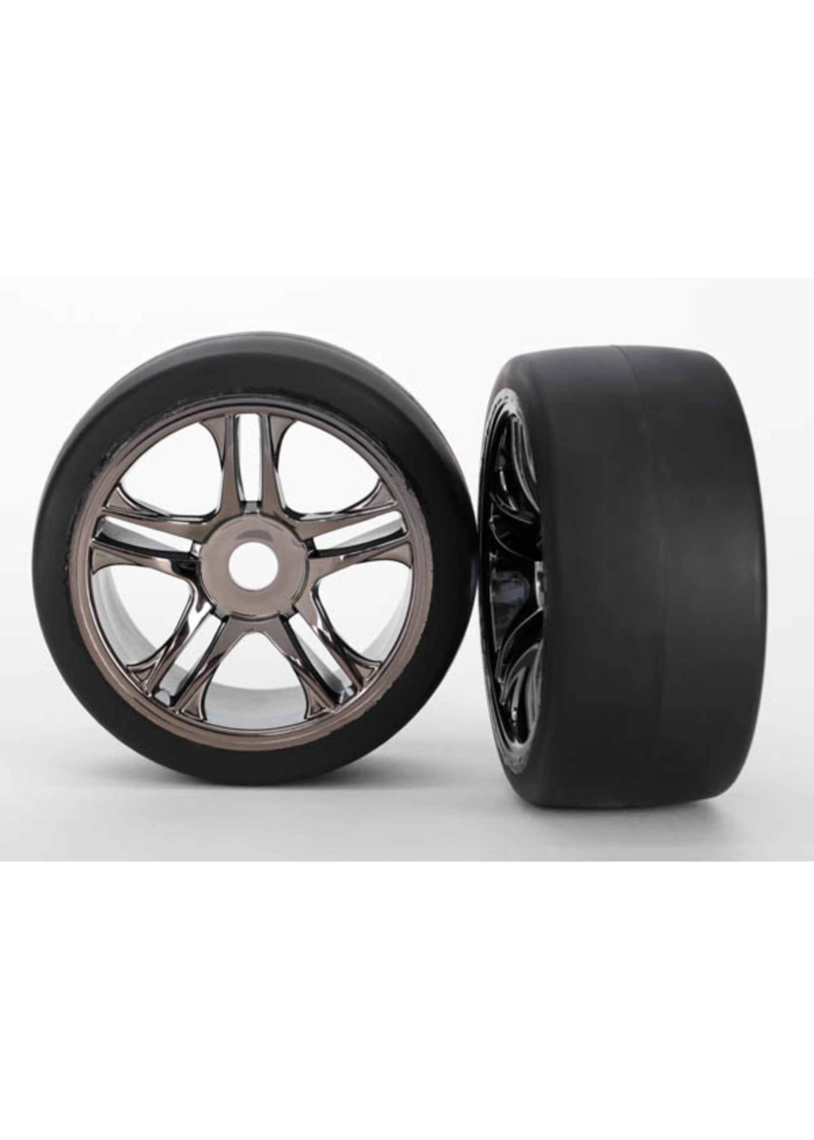 Traxxas 6477 - Split Spoke Black Chrome Wheels / S1 Compound Slick Tires - Rear