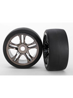 Traxxas 6479 - Split Spoke Black Chrome Wheels / S1 Compound Slick Tires - Front