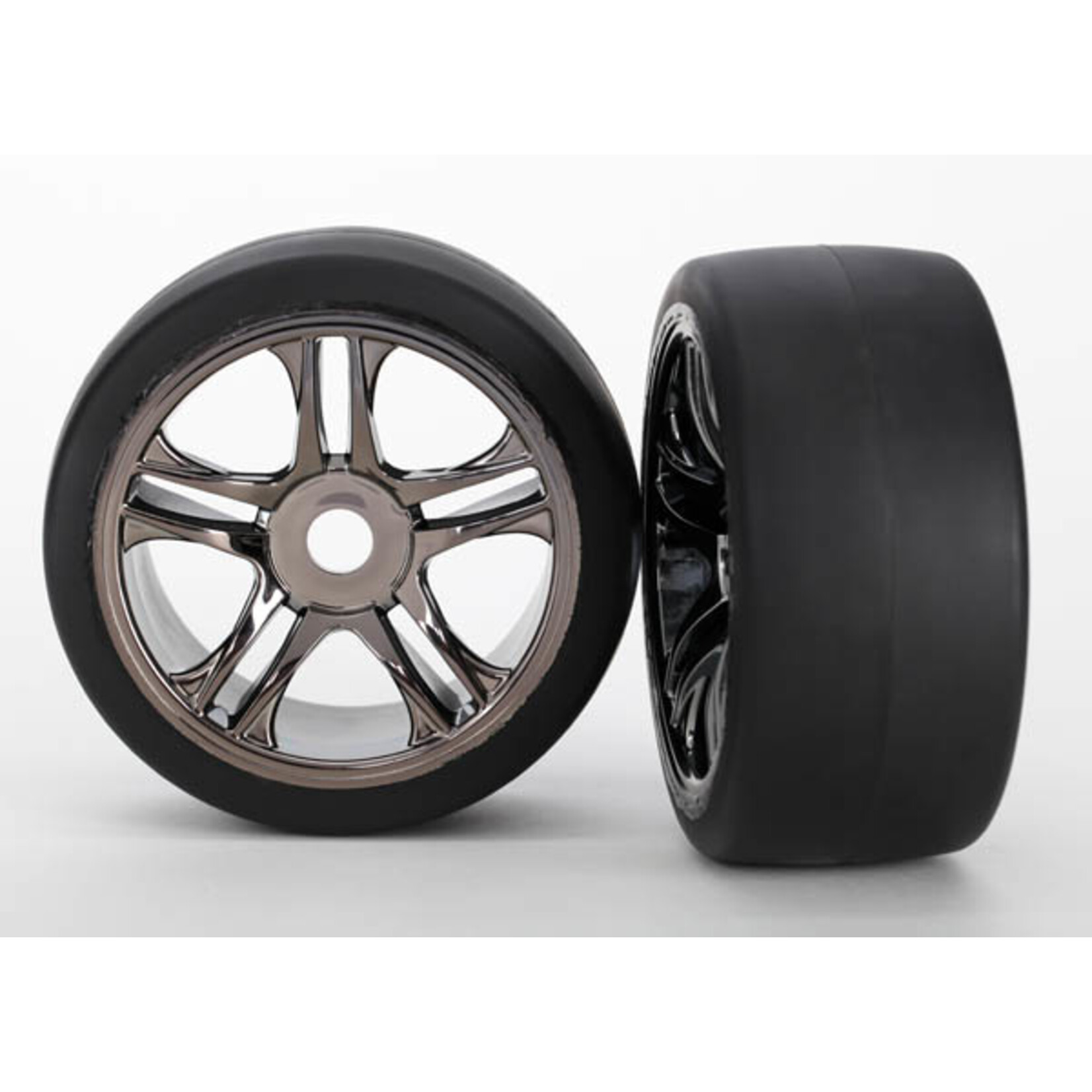 Traxxas 6479 - Split Spoke Black Chrome Wheels / S1 Compound Slick Tires - Front