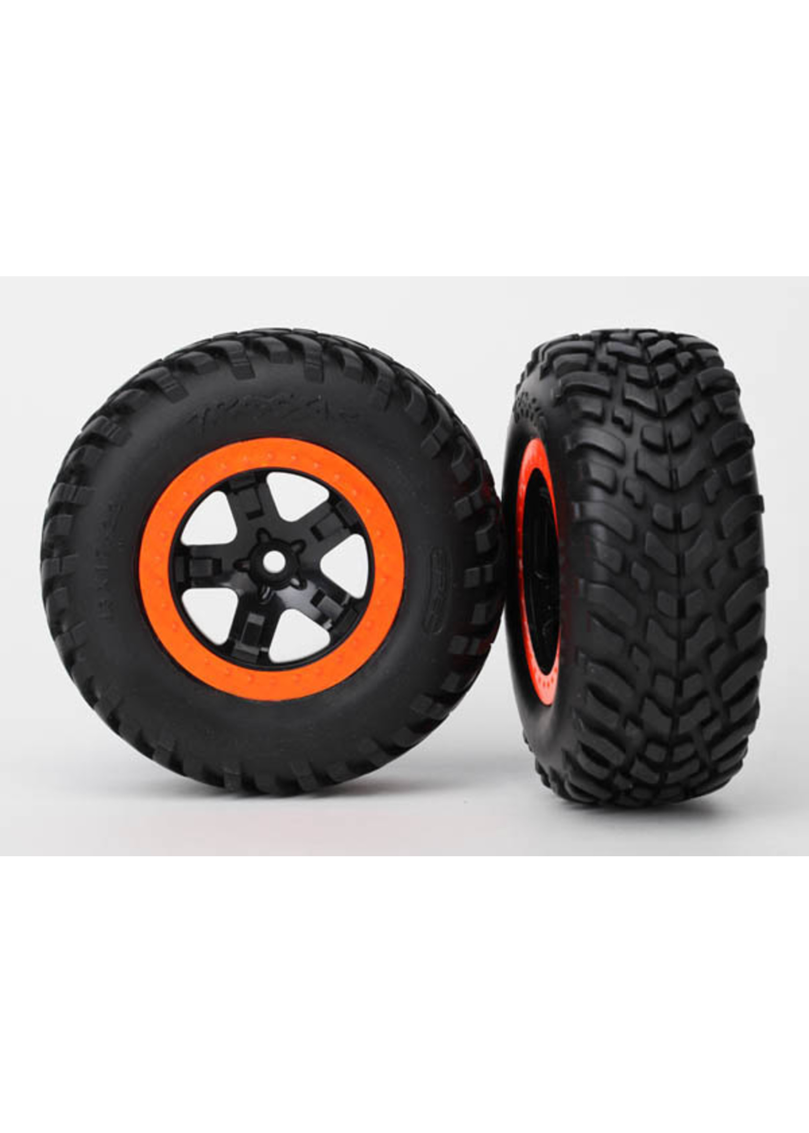 Traxxas 5863 - SCT Black, Orange Beadlock Wheels / SCT Off-road Racing Tires