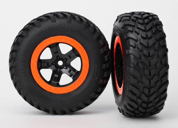 5863 - SCT Black, Orange Beadlock Wheels / SCT Off-road Racing Tires