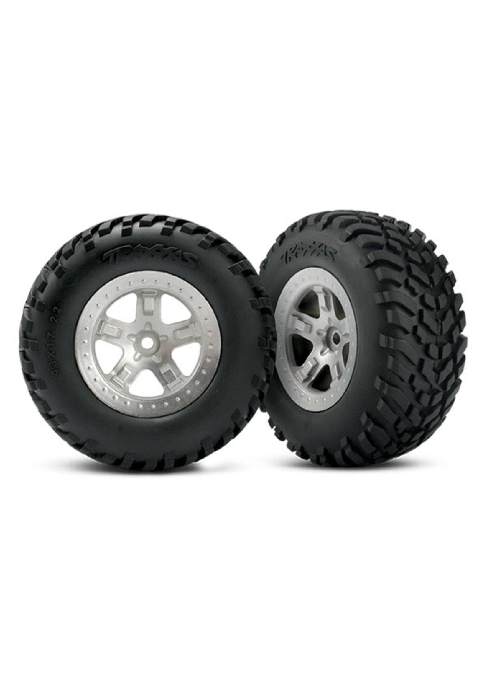 Traxxas 5873 - SCT Satin Chrome Beadlock Style Wheels / SCT Off-road Racing Tires