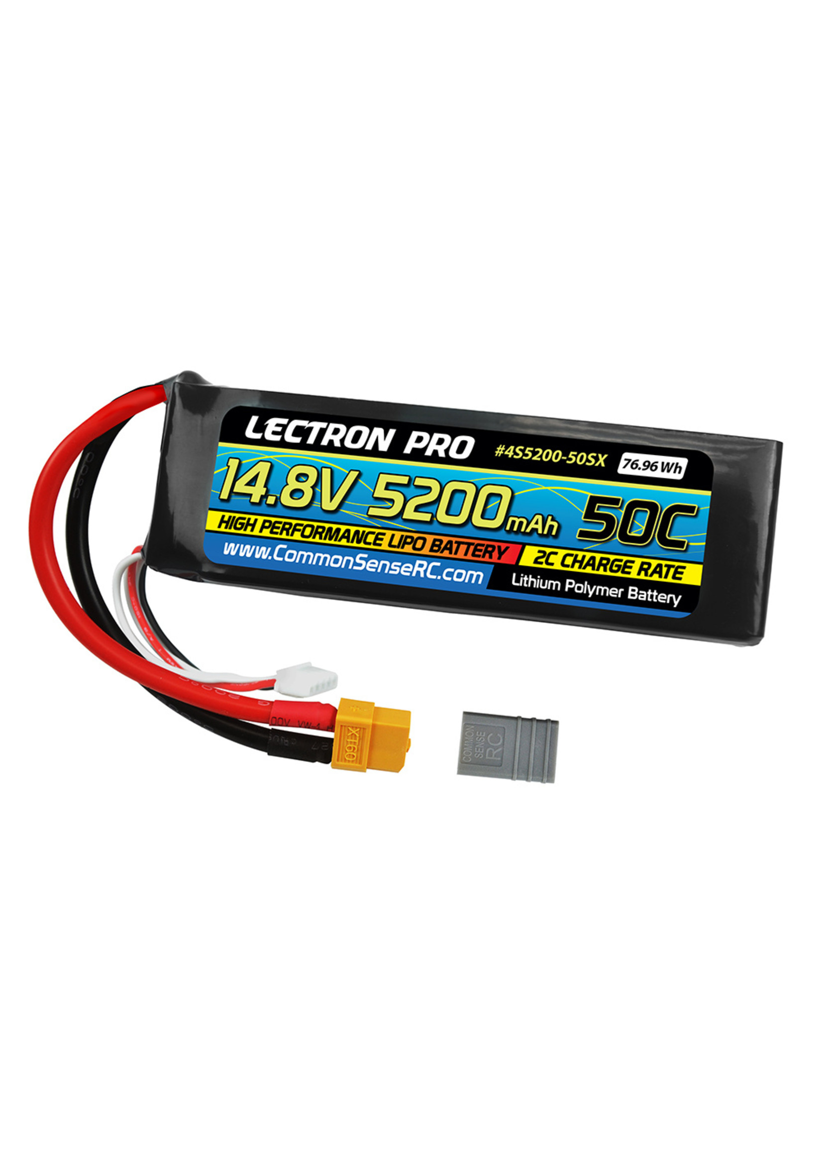 Common Sense RC 4S5200-50SX - 14.8V 5200mAh 50C Lipo Battery Soft Pack with XT60 Connector + CSRC Adapter