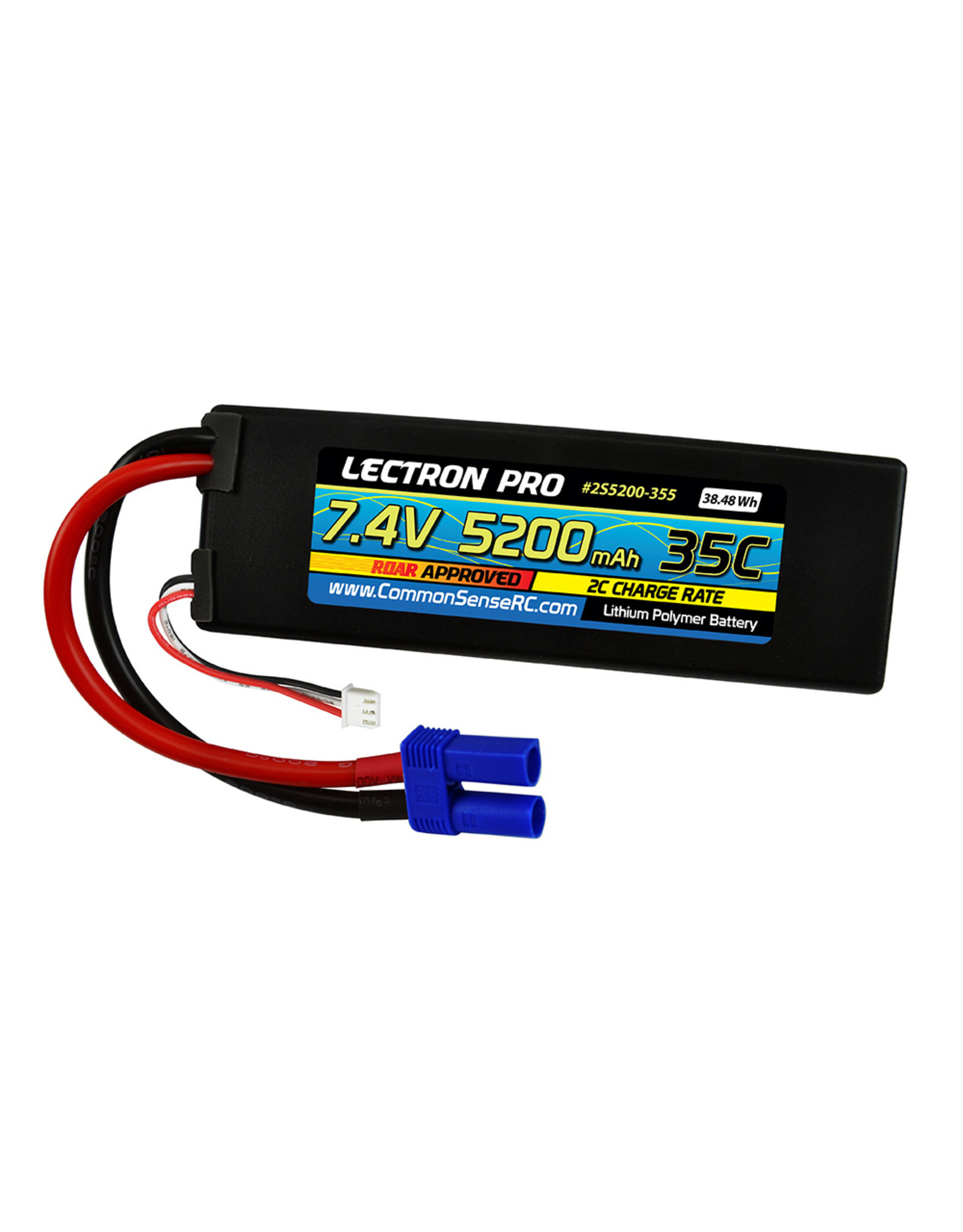 Common Sense RC Lectron Pro 7.4V 5200mAh 35C LiPo Battery - XT60 Connector With Traxxas Adapter For 1/10 Scale RC Cars - View #2