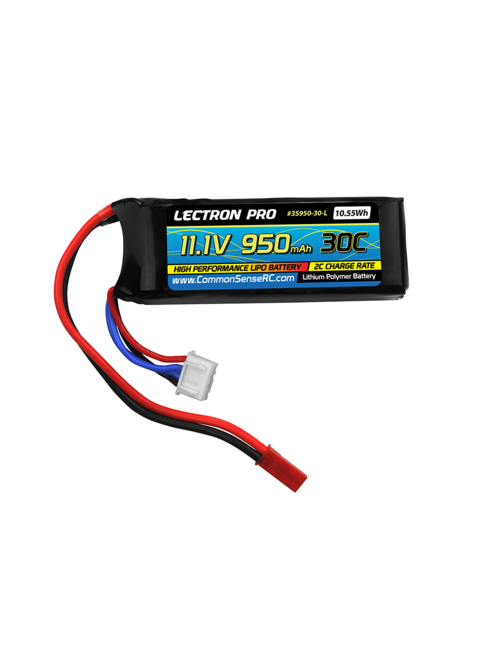 Common Sense RC 3S950-30-L - 11.1V 950mAh 30C Lipo Battery with JST Connector for the Blade 200 SR X