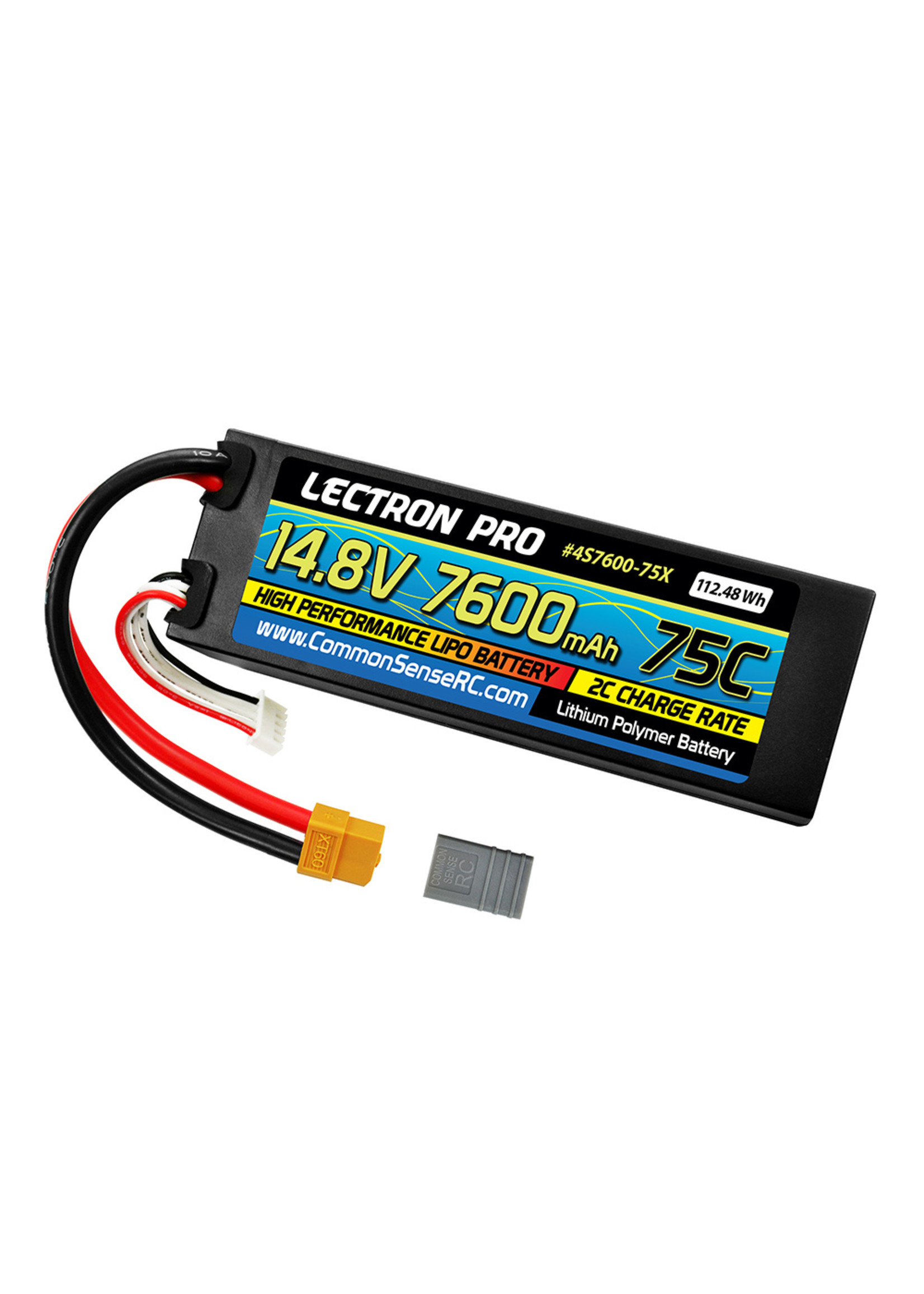 Common Sense RC 4S7600-75X - 14.8V 7600mAh 75C Hard Case Lipo Battery with XT60 Connector + CSRC Adapter