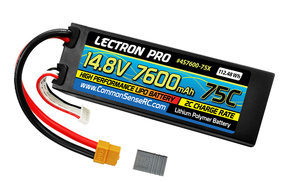 4S7600-75X - 14.8V 7600mAh 75C Hard Case Lipo Battery with XT60 Connector + CSRC Adapter