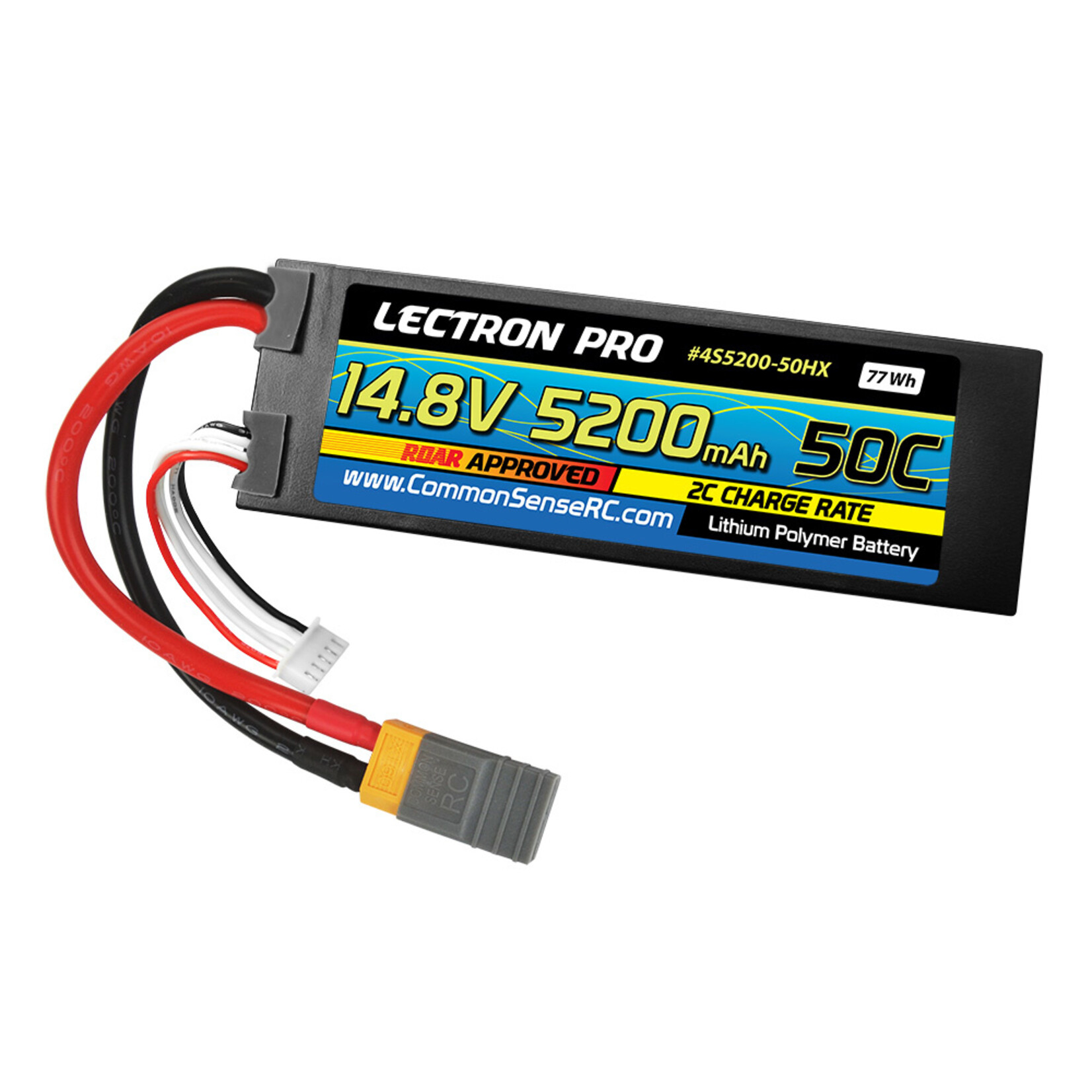 Common Sense RC 4S5200-50HX - 14.8V 5200mAh 50C Lipo Battery Hard Case with XT60 Connector + CSRC Adapter