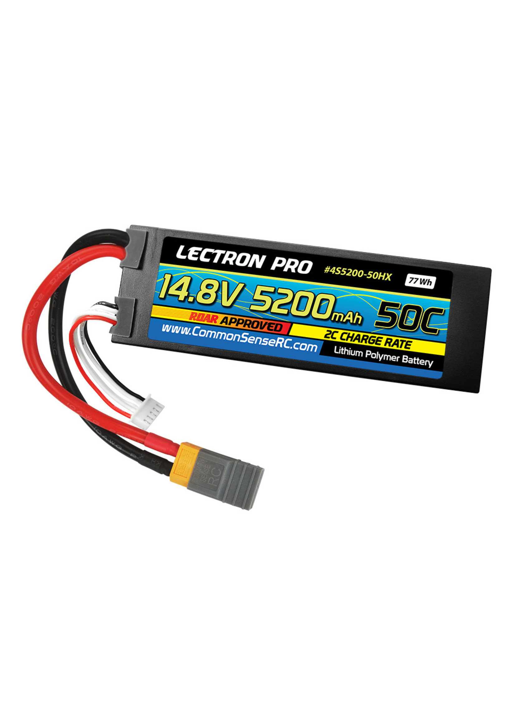 Common Sense RC 4S5200-50HX - 14.8V 5200mAh 50C Lipo Battery Hard Case with XT60 Connector + CSRC Adapter
