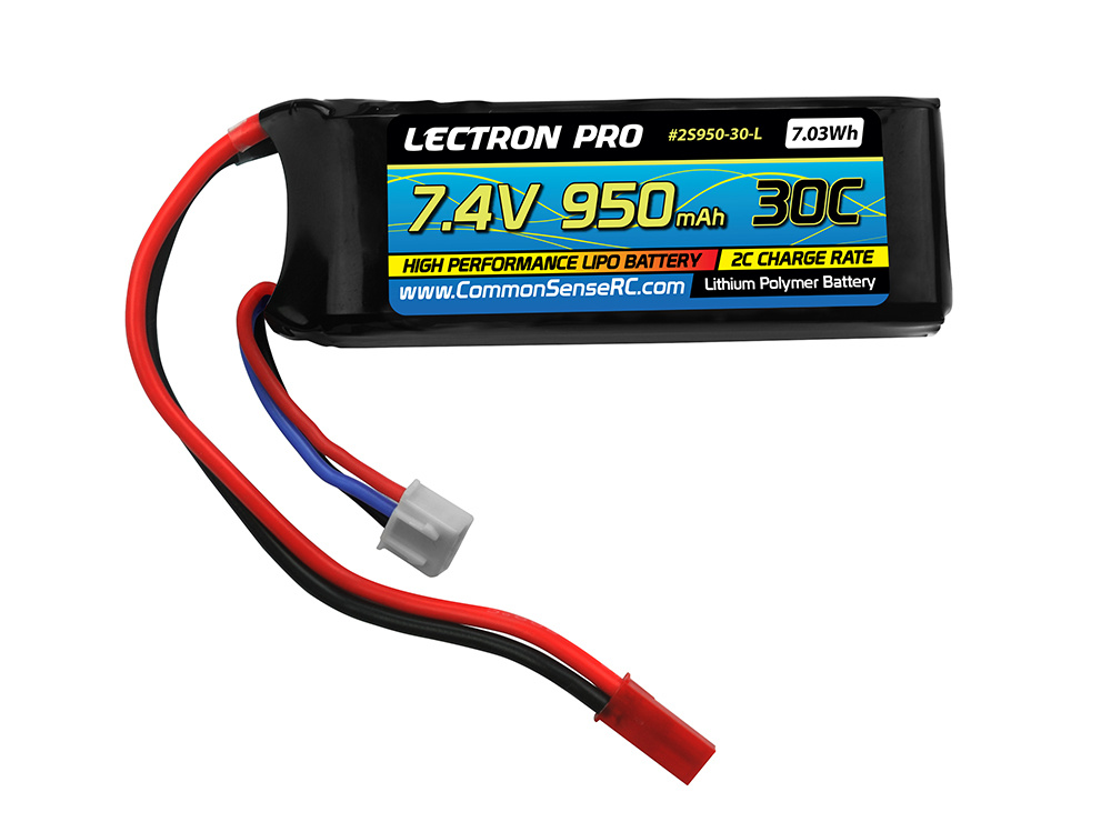 2S950-30-L - 7.4V 950mAh 30C Lipo Battery with JST Connector