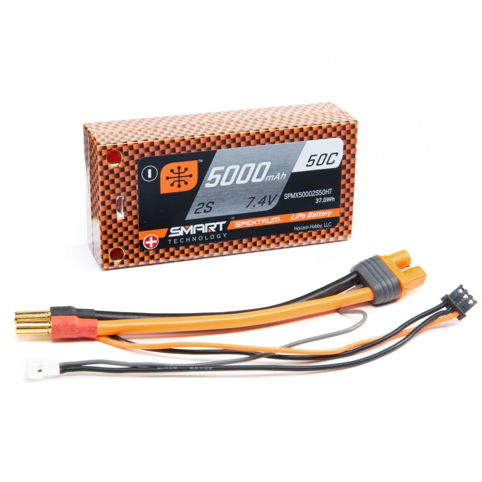 Spektrum SPMX50002S50HT - 7.4V 5000mAh 2S 50C Smart Race Shorty Hardcase LiPo Battery: Tubes, 5mm
