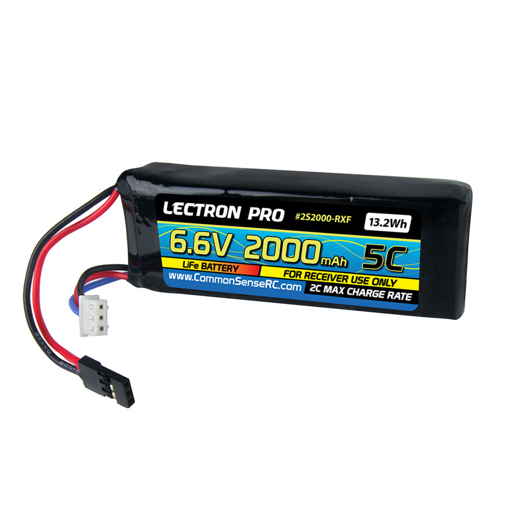 Common Sense RC 2S2000-RXF - 6.6V 2000mAh 5C LiFe Receiver Flat Pack Battery with Servo Connector