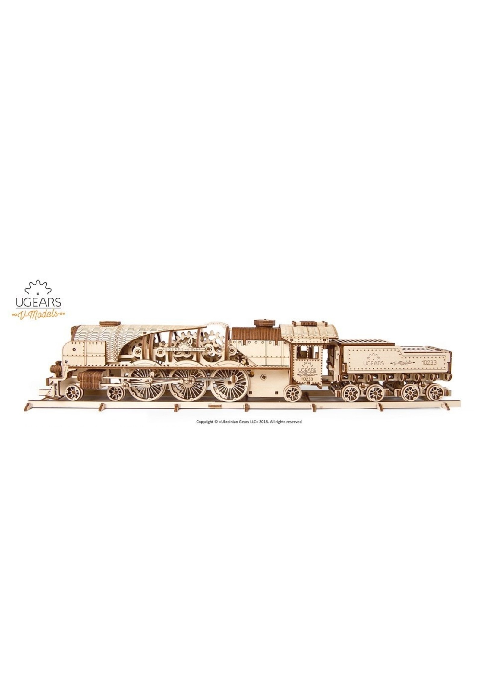 Ugears Mechanical Model  V-Express Steam Train with Tender wooden  construction kit