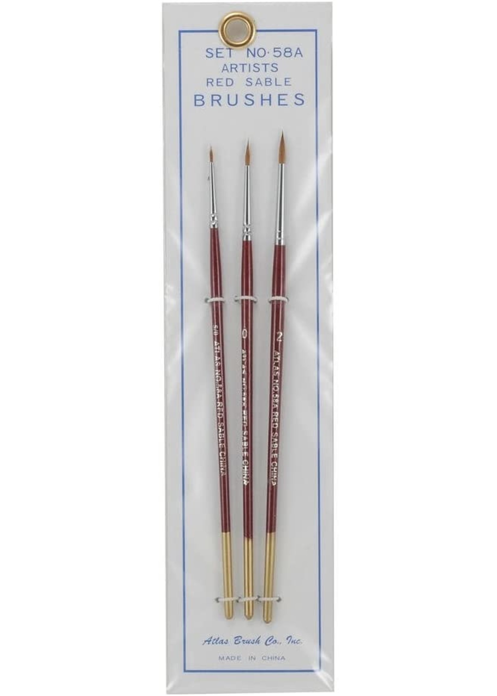 Atlas Brush Co. 58A - Red Sable 3 Piece Brush Set, 5/0-0-2