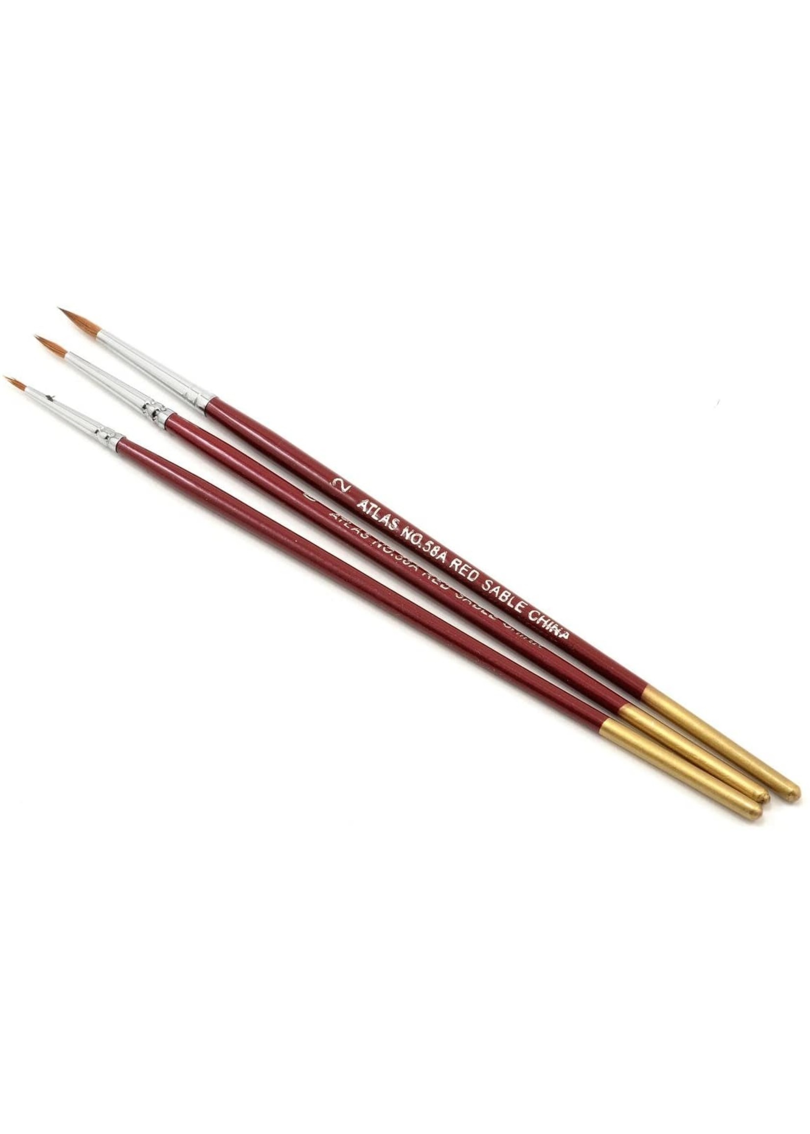 Atlas Brush Co. 58A - Red Sable 3 Piece Brush Set, 5/0-0-2