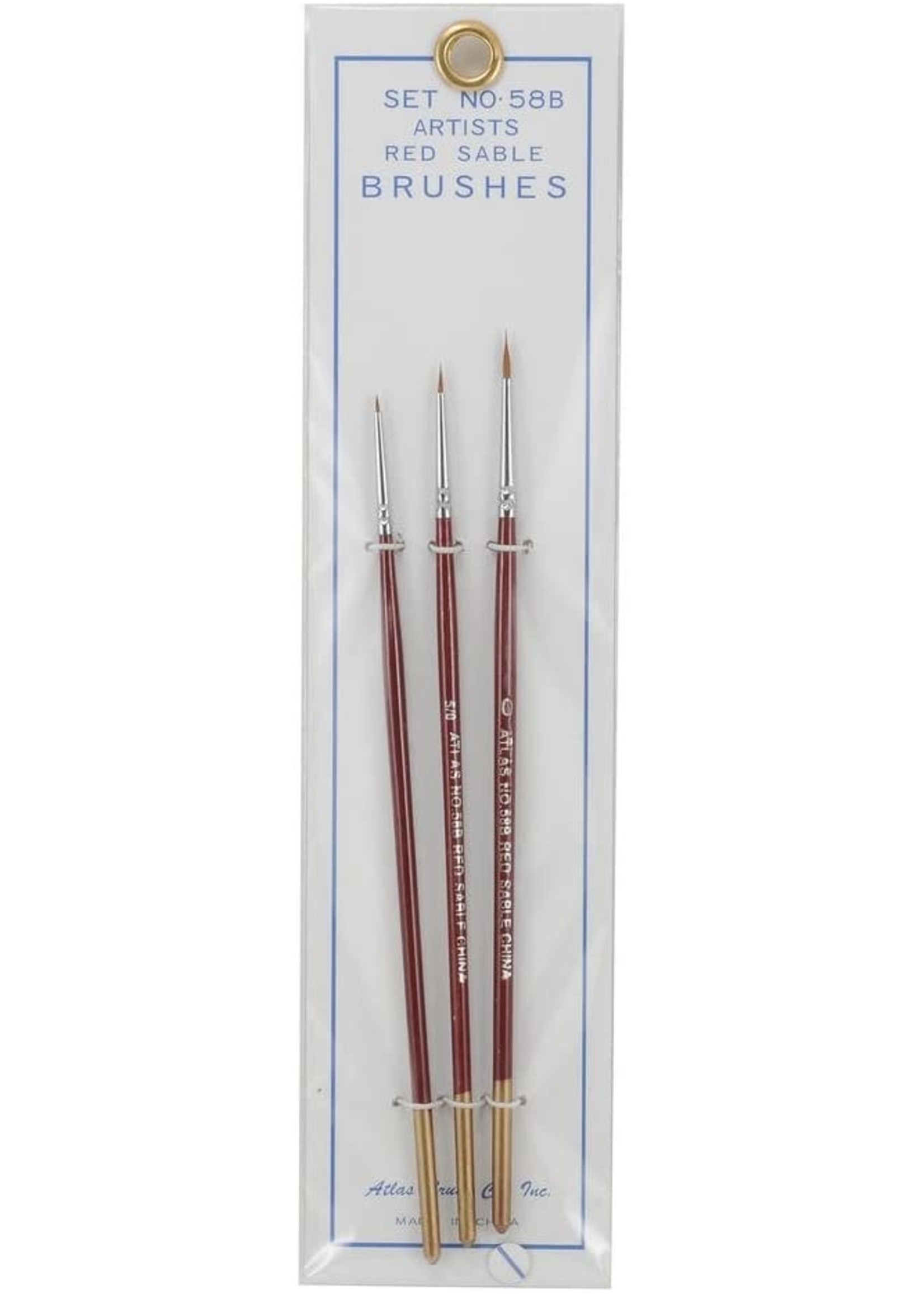 Atlas Brush Co. 58B - Red Sable 3 Piece Brush Set, 10/0-5/0-0