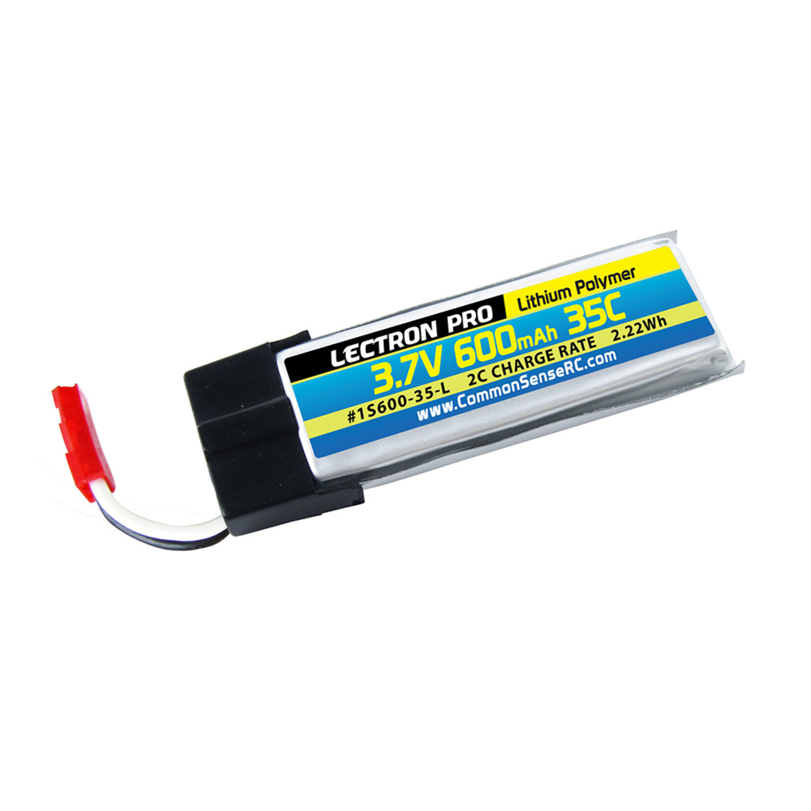 Common Sense RC 1S600-35-L - 3.7V 600mAh 35C LiPo w/JST