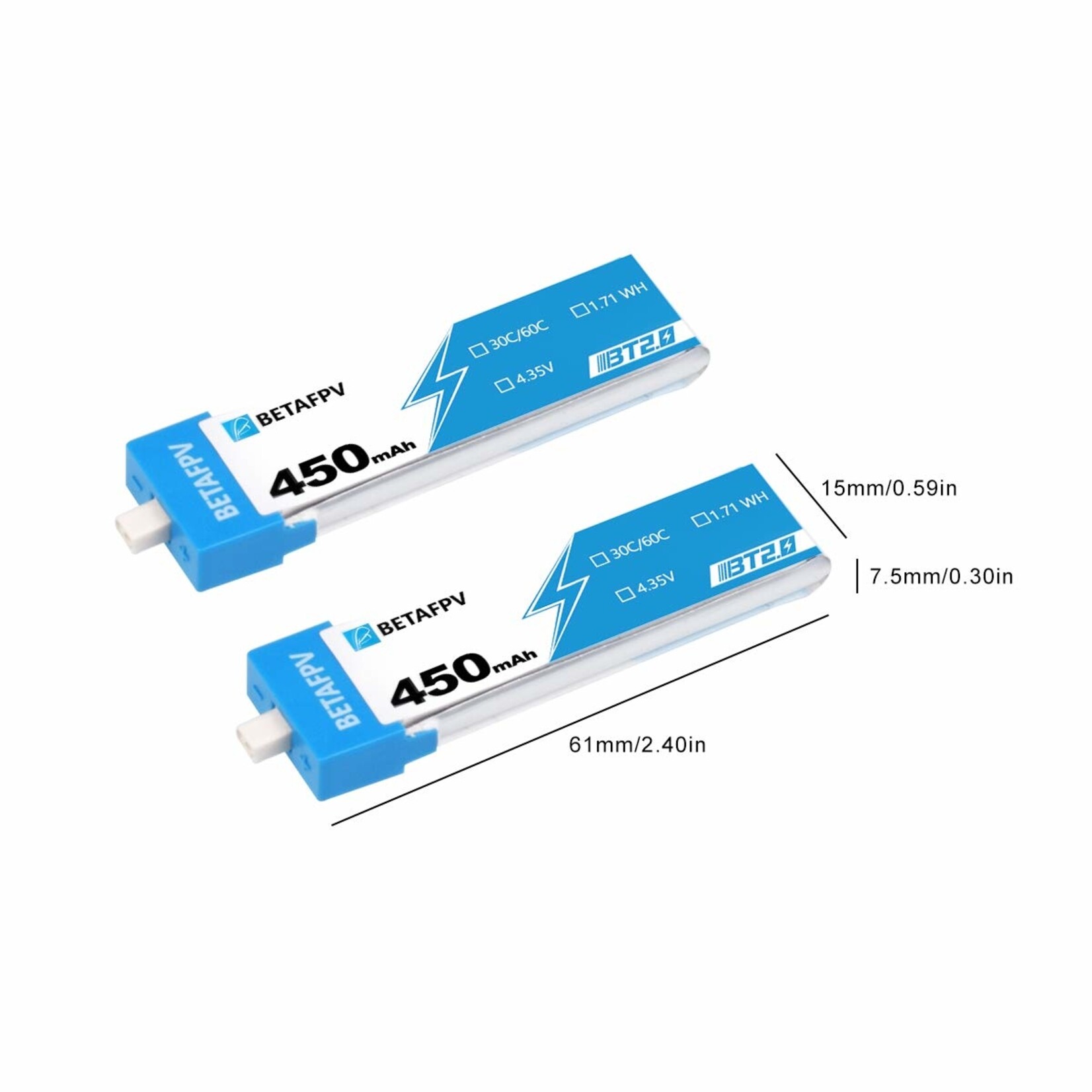 BetaFPV BT2.0 450mAh 30C HVBatteries (2 Pcs)