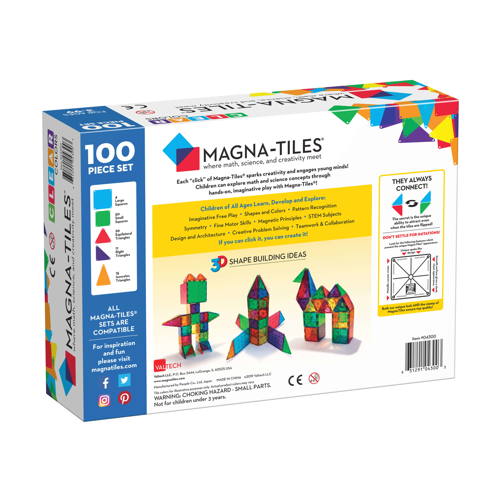 Valtech Magna-Tiles® Clear Colors 100-Piece Set
