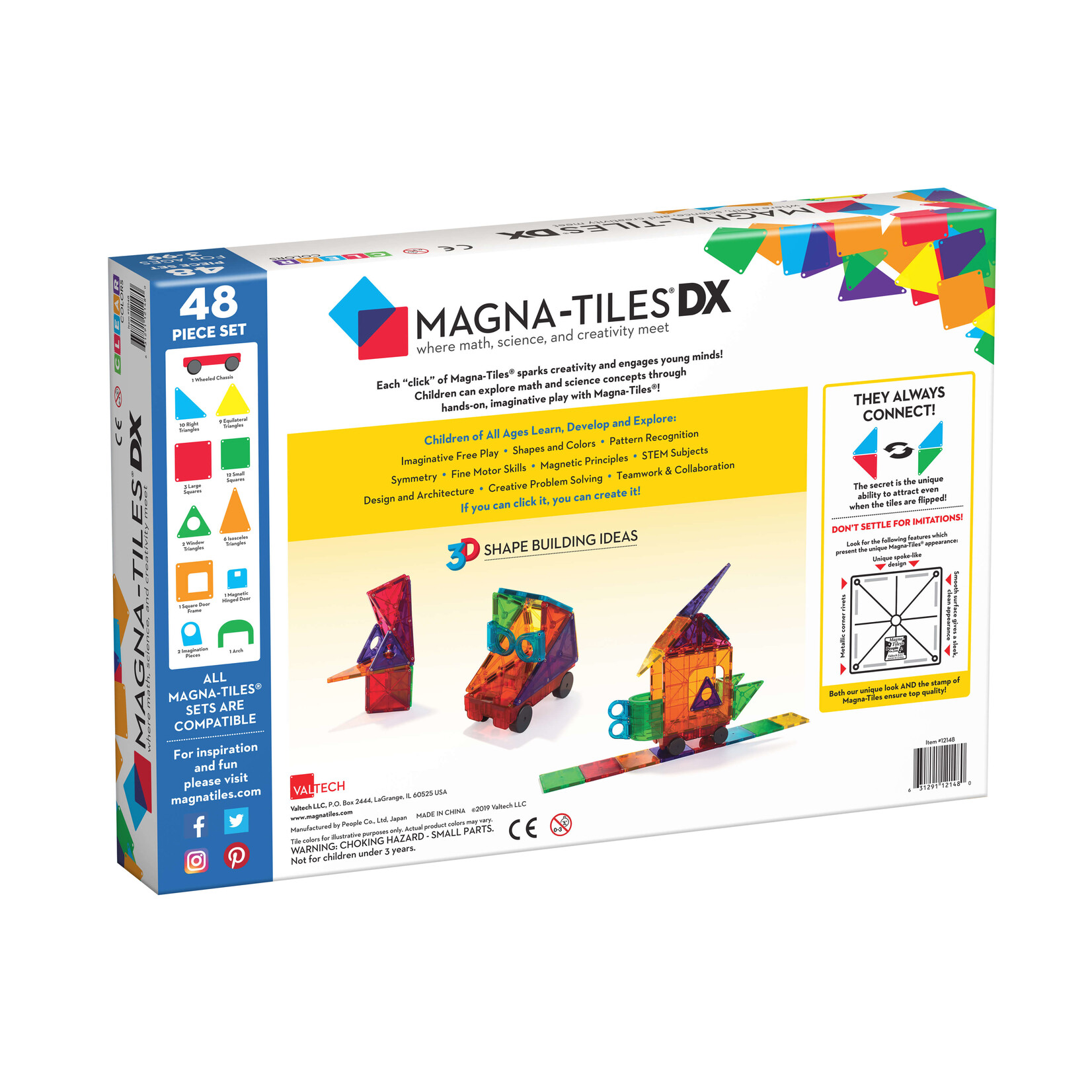 Valtech Magna-Tiles® Clear Colors 48-Piece Deluxe Set