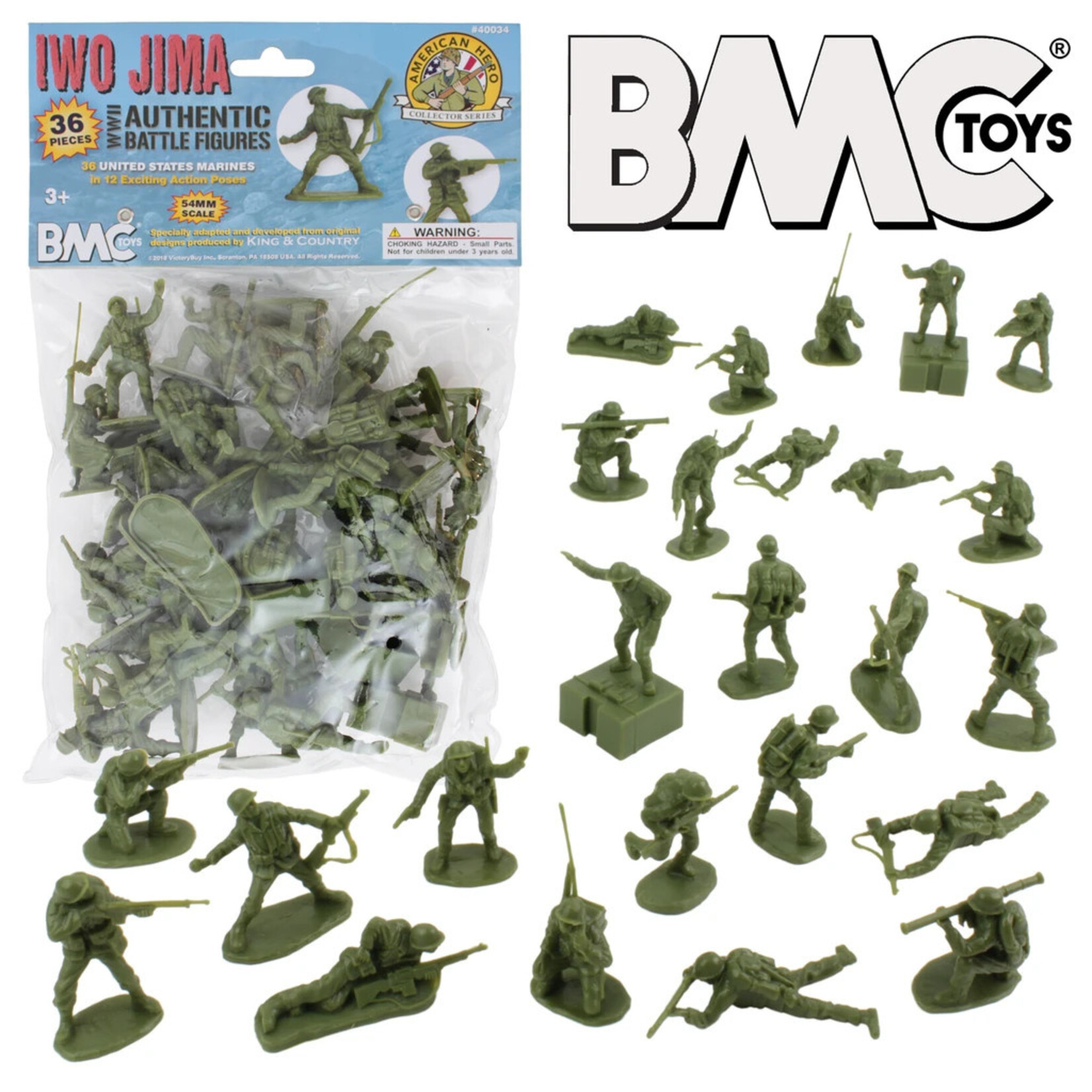 BMC 40034 - WWII IWO Jima US Marines Plastic Army Men - 36 Piece