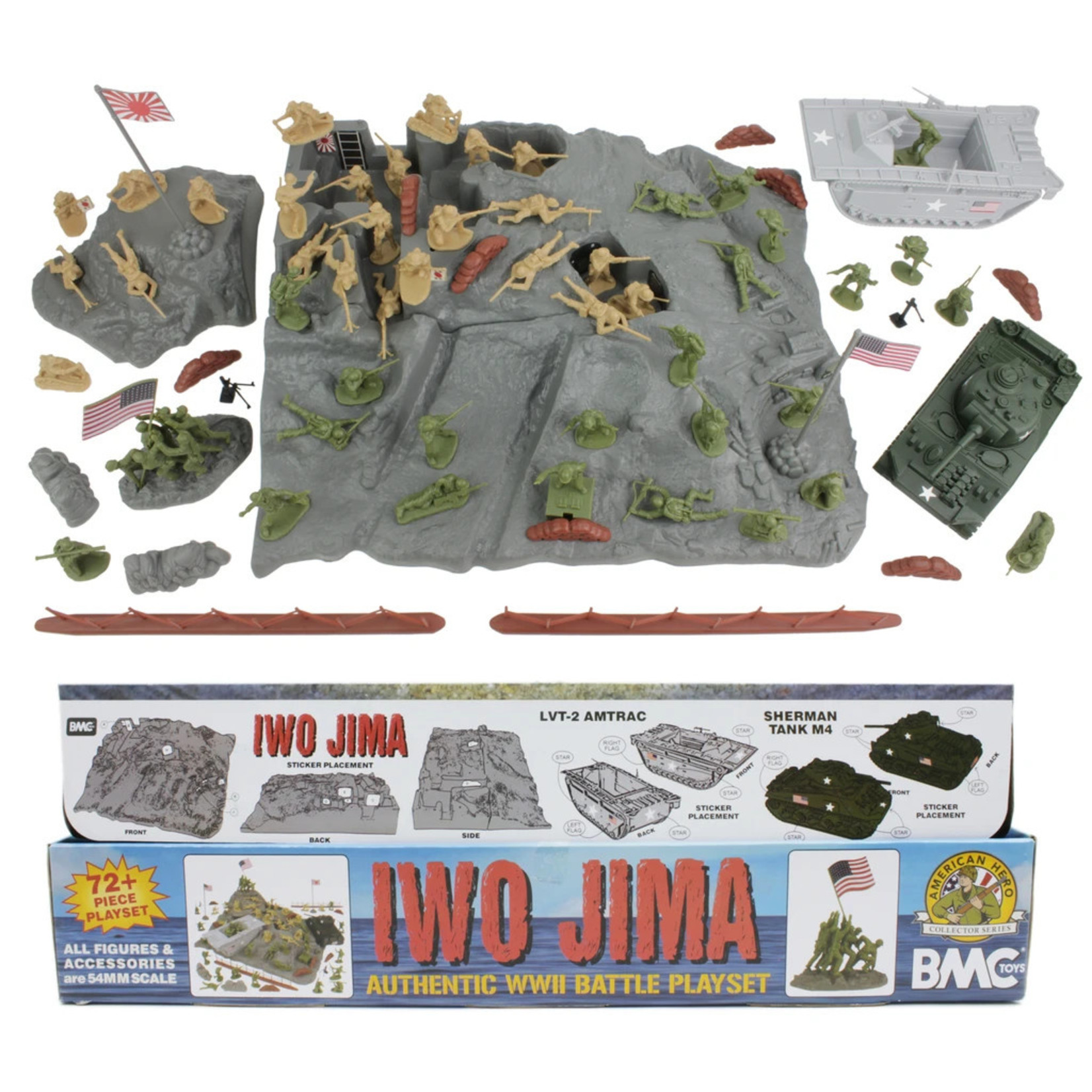 BMC 40036 - WWII IWO Jima Plastic Army Men, Tanks, and Island - 72 Piece