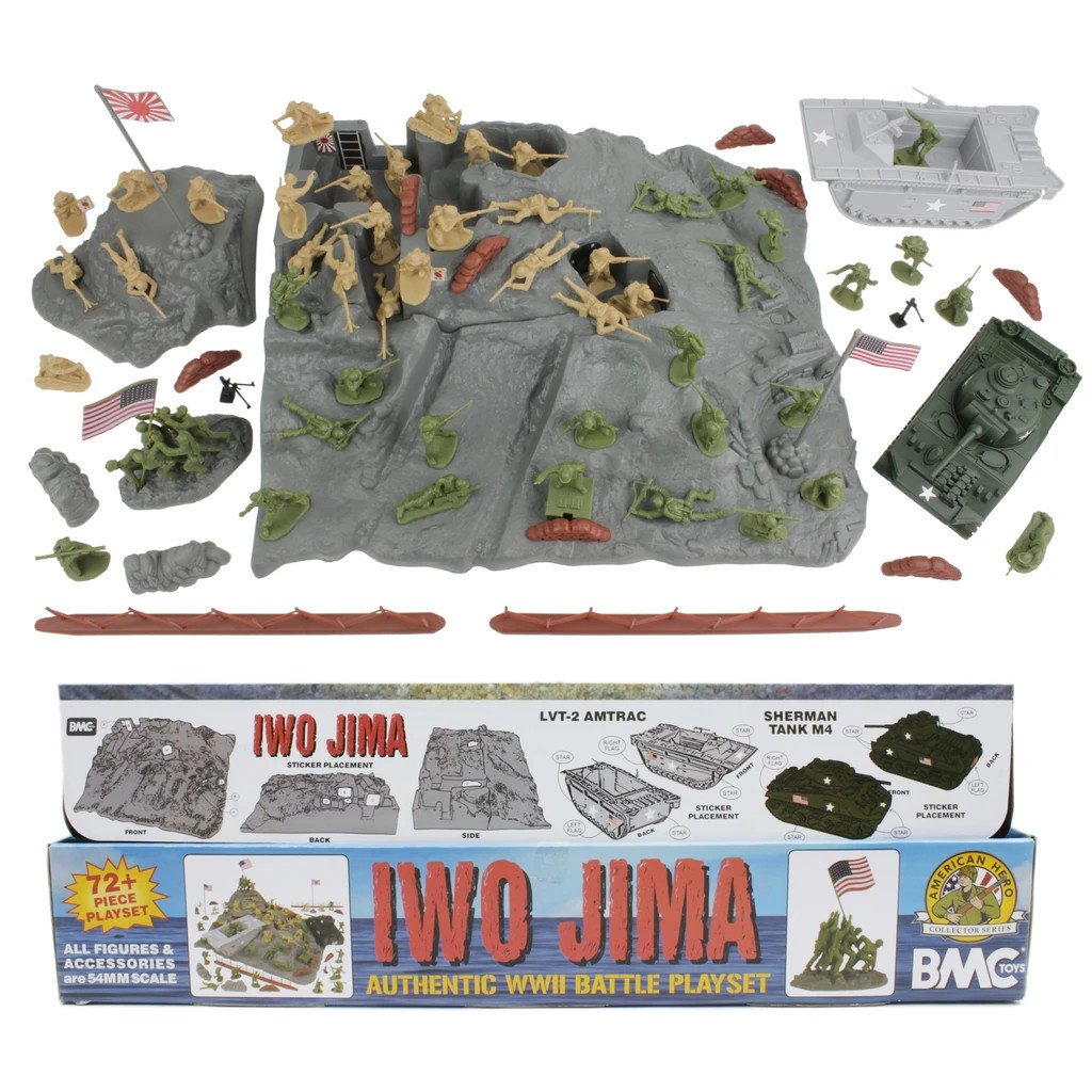 40036 - WWII IWO Jima Plastic Army Men, Tanks, and Island - 72 Piece