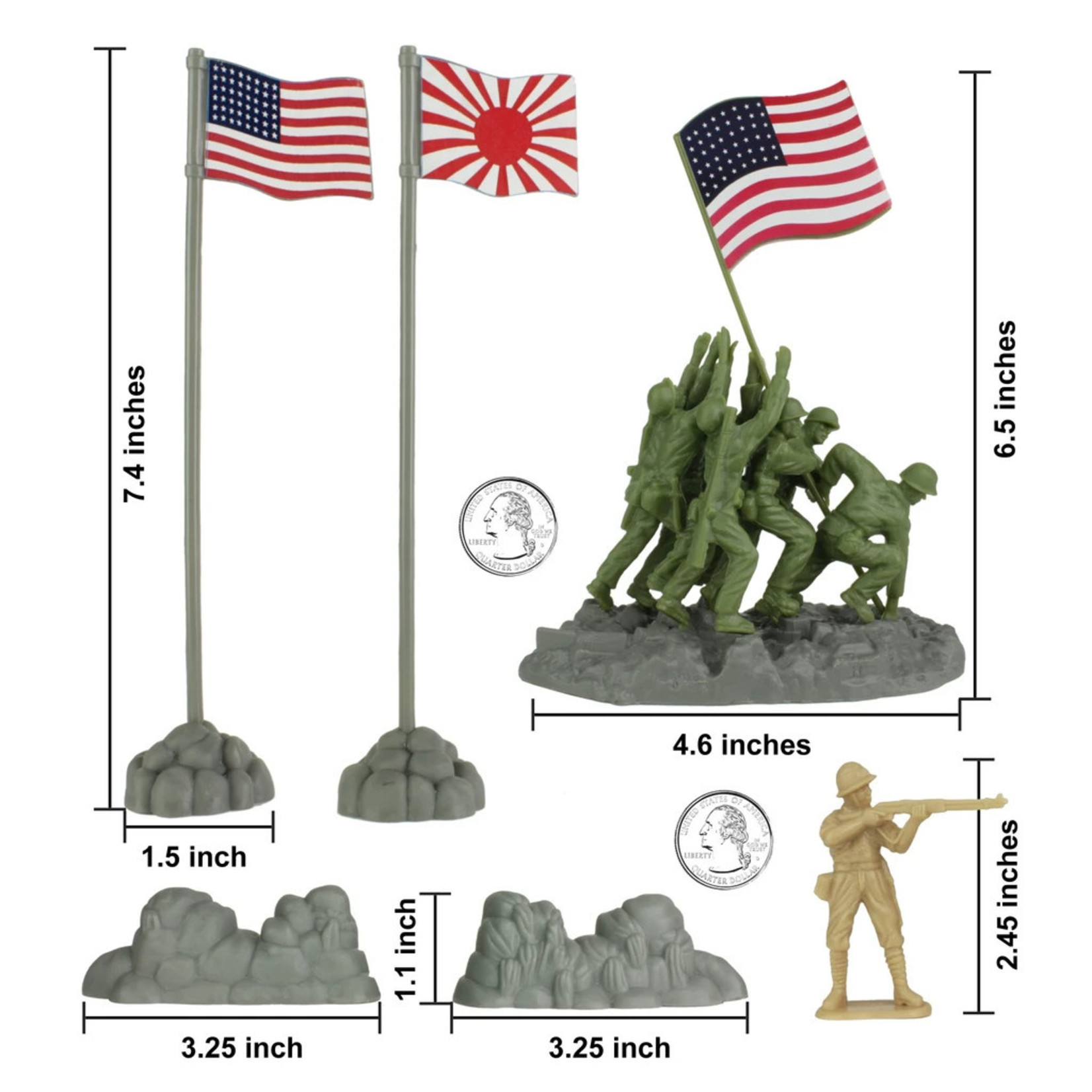 BMC 40036 - WWII IWO Jima Plastic Army Men, Tanks, and Island - 72 Piece