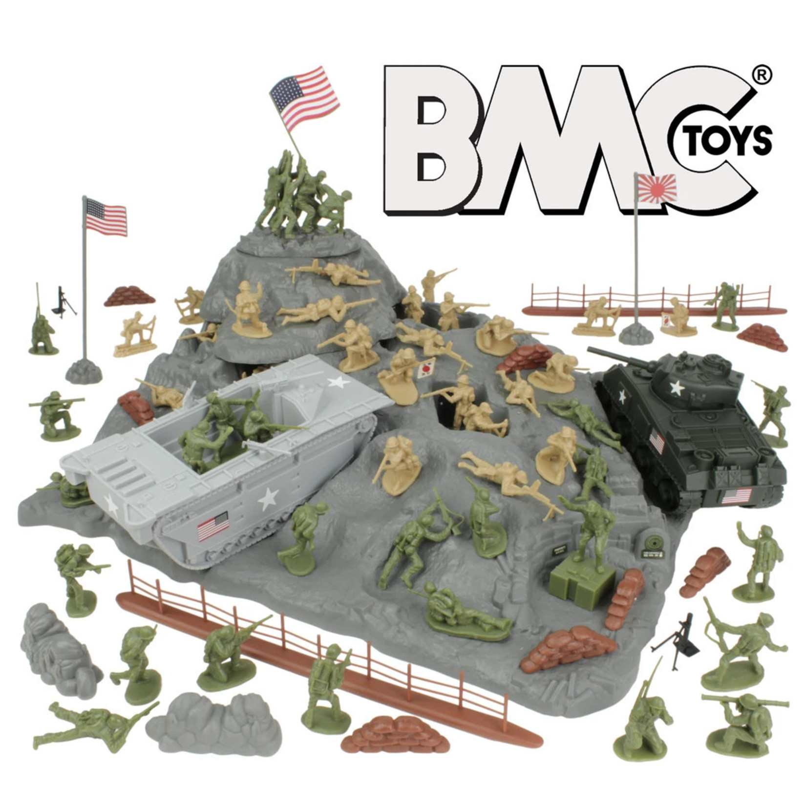 BMC 40036 - WWII IWO Jima Plastic Army Men, Tanks, and Island - 72 Piece