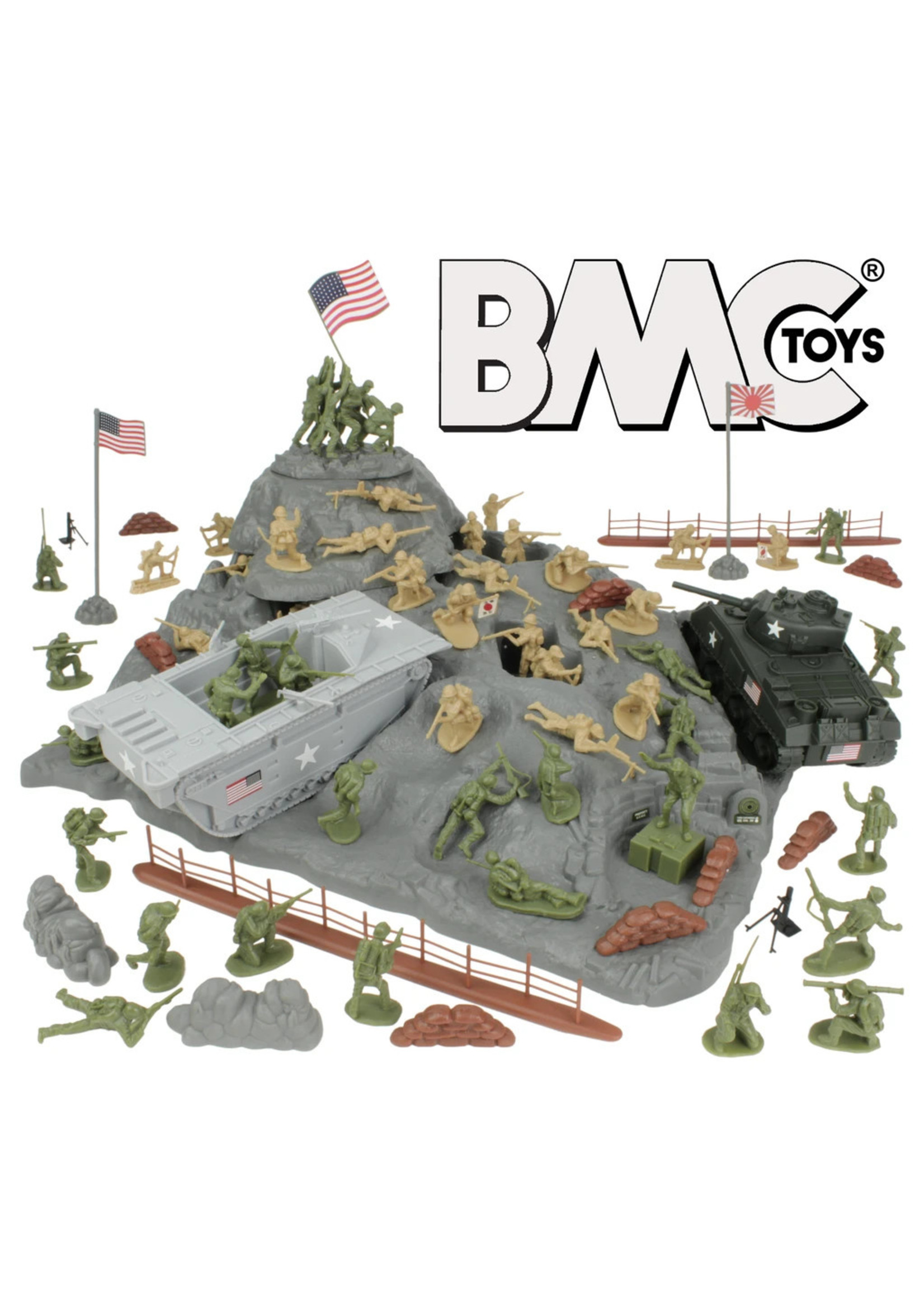 BMC 40036 - WWII IWO Jima Plastic Army Men, Tanks, and Island - 72 Piece