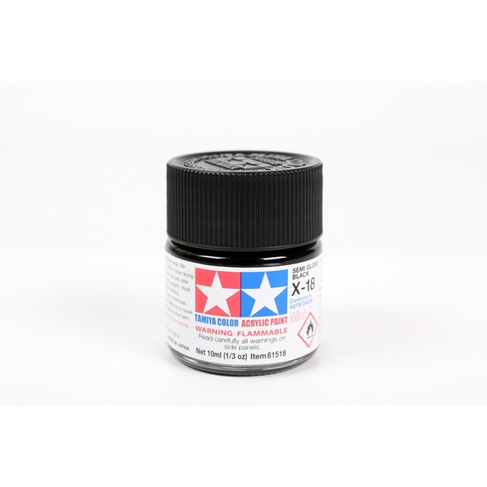 Tamiya X-18 - Semi Gloss Black - 10ml Acrylic