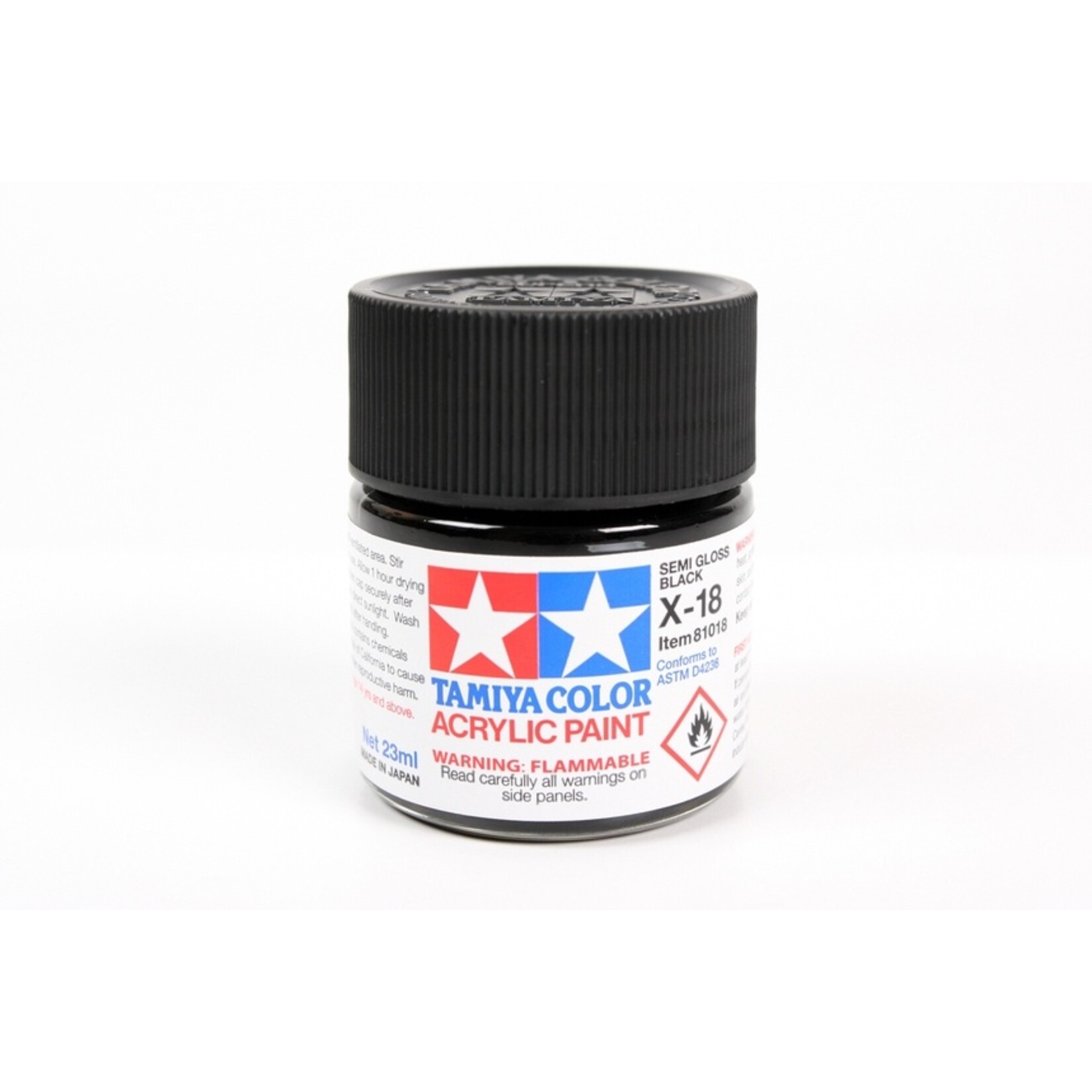 Tamiya X-18 - Semi Gloss Black - 23ml Acrylic