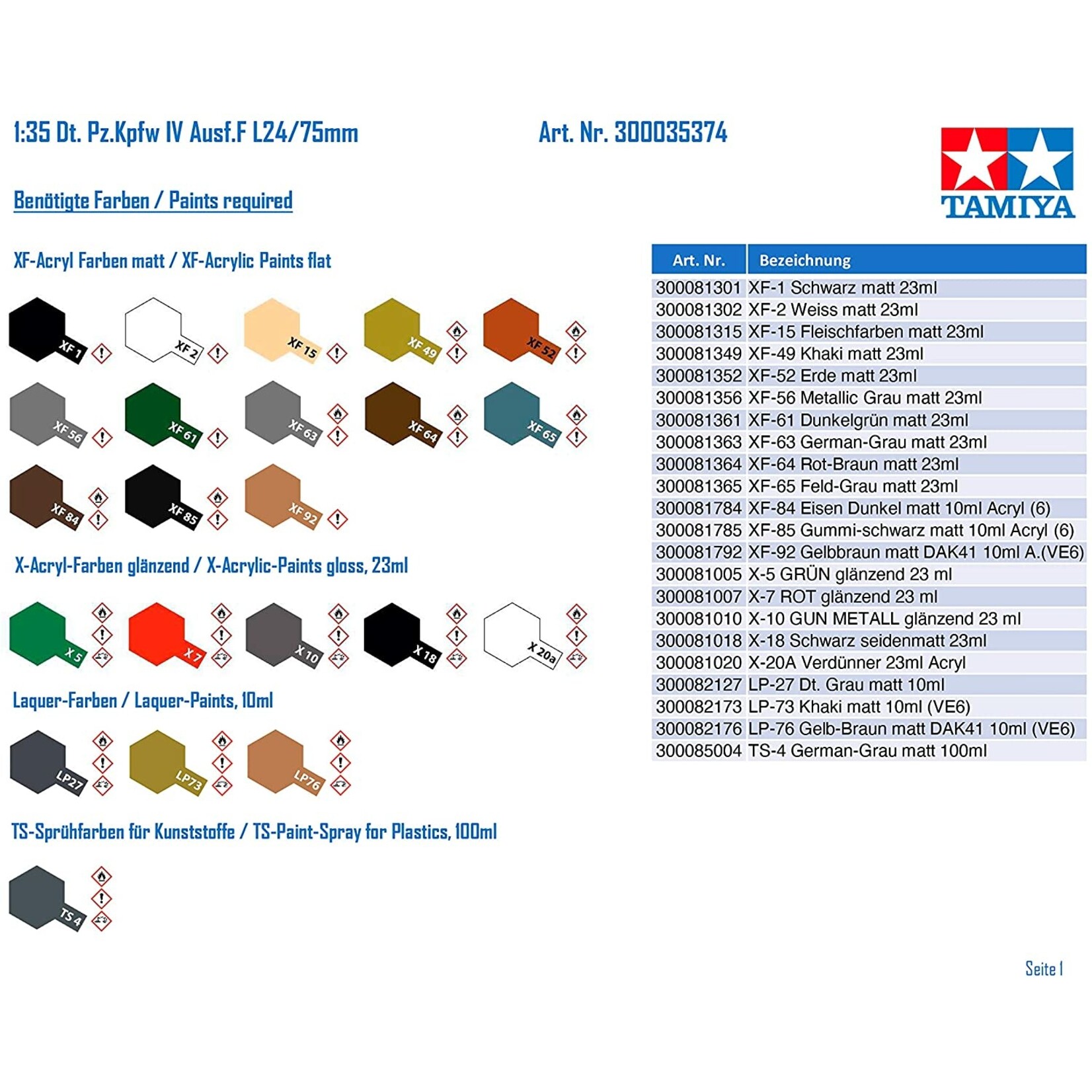 Tamiya 35374 - 1/35 German Tank PZ. KPFW. IV