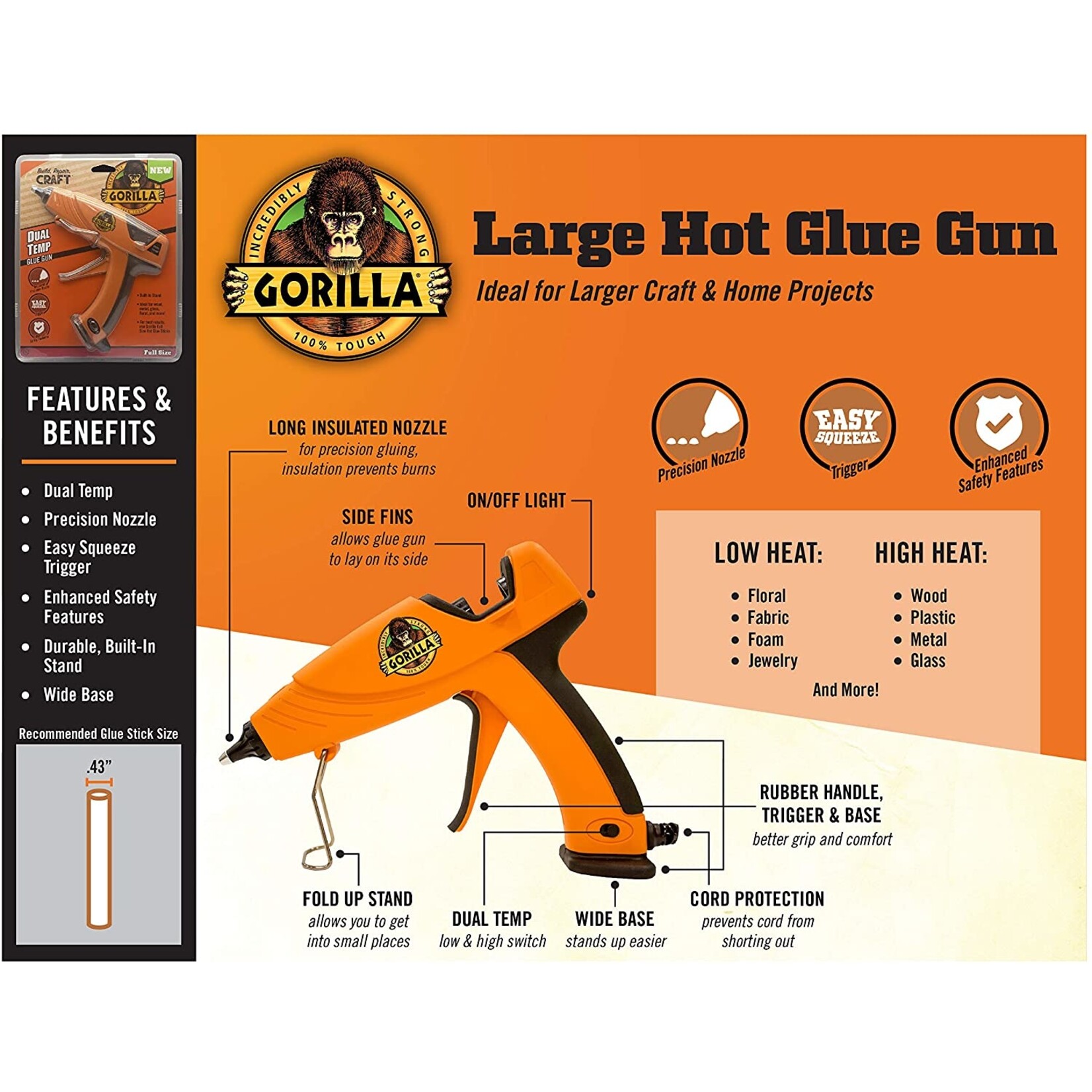 Gorilla Glue 100424 - Gorilla Hot Glue Gun - Large