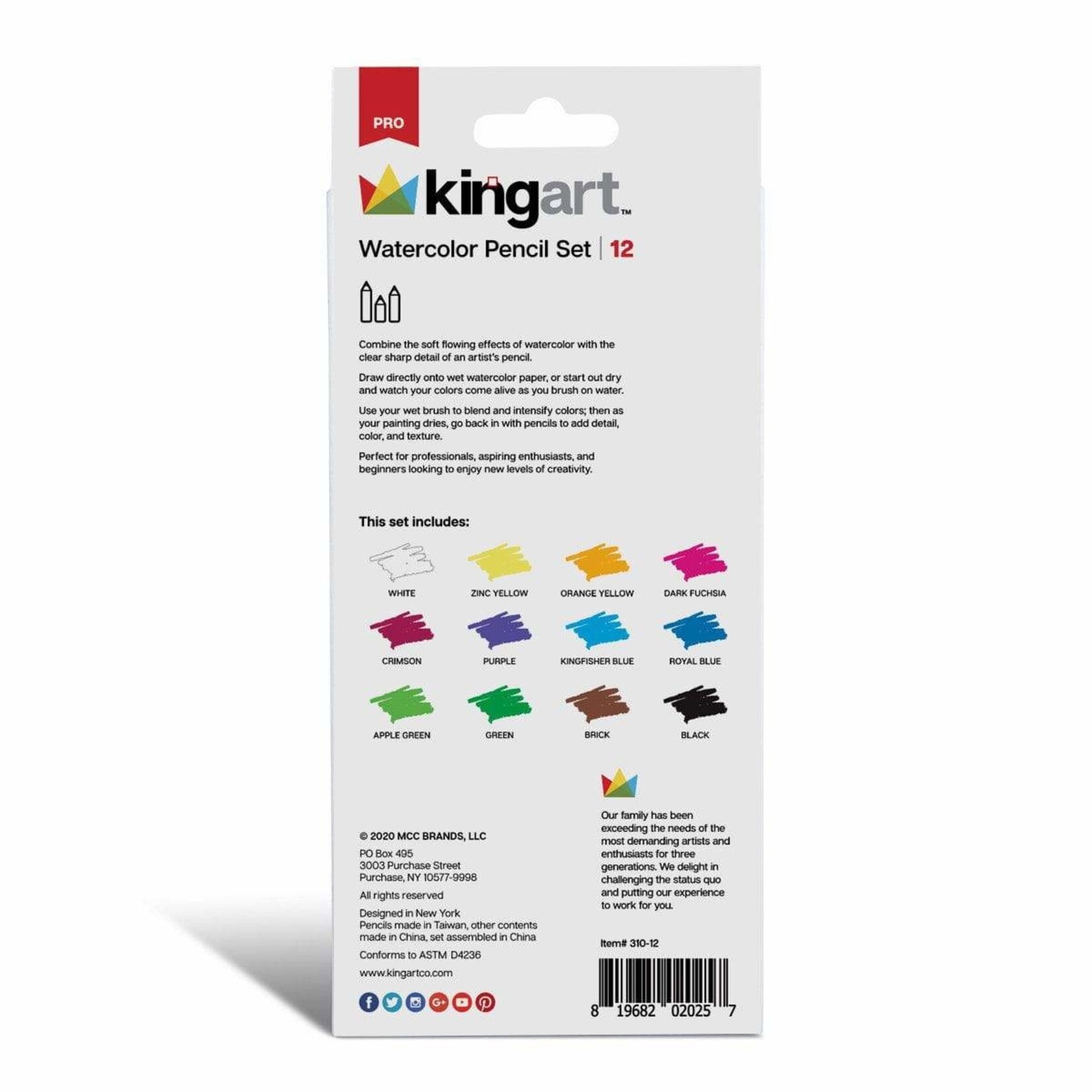 Kingart Watercolor Pencils in Tin - 12 Unique Colors