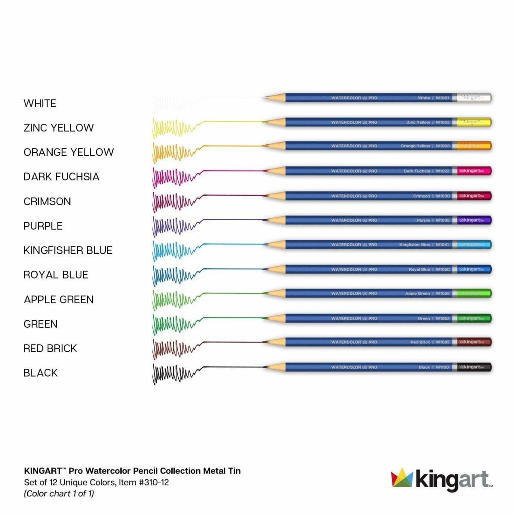 Kingart Watercolor Pencils in Tin - 12 Unique Colors