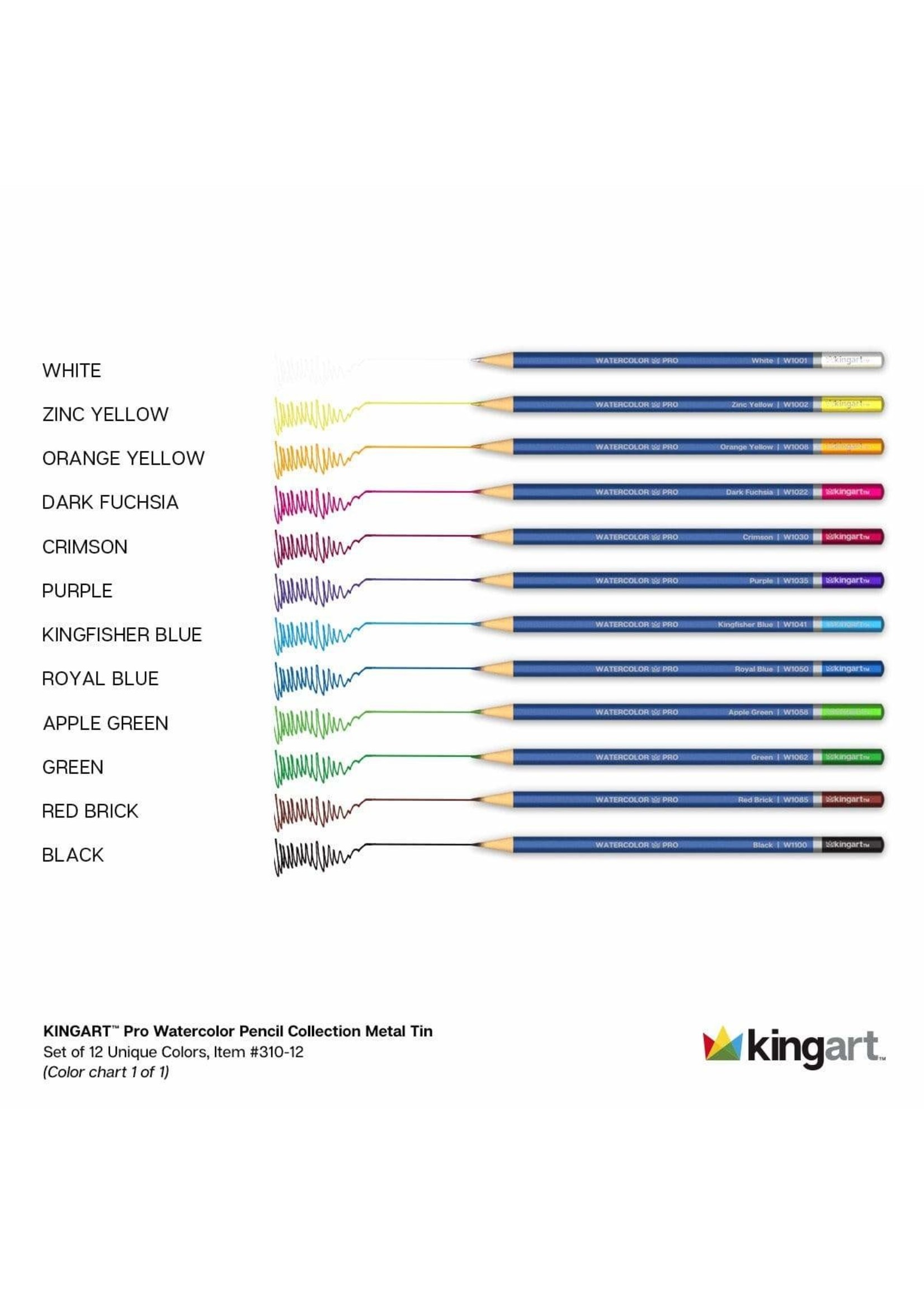 Kingart Watercolor Pencils in Tin - 12 Unique Colors