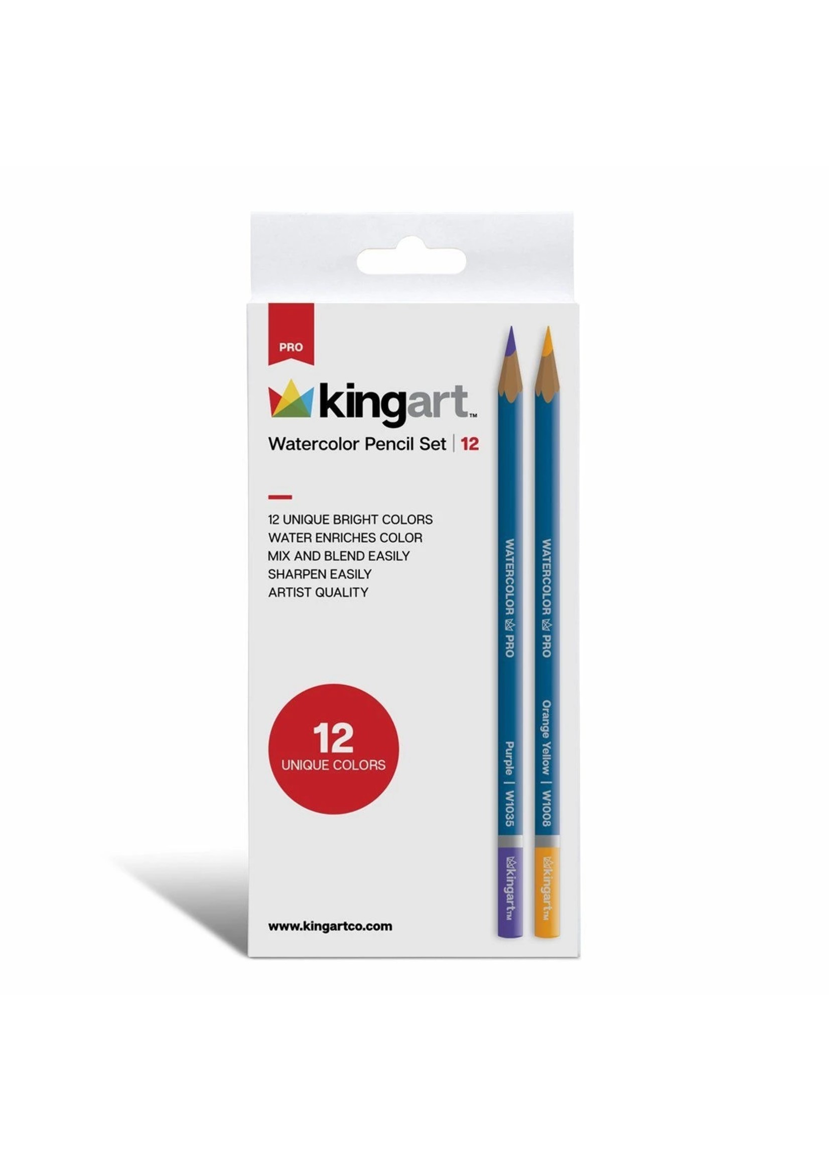 KINGART PRO 310-12 - Watercolor Pencils in Tin - 12 Unique Colors