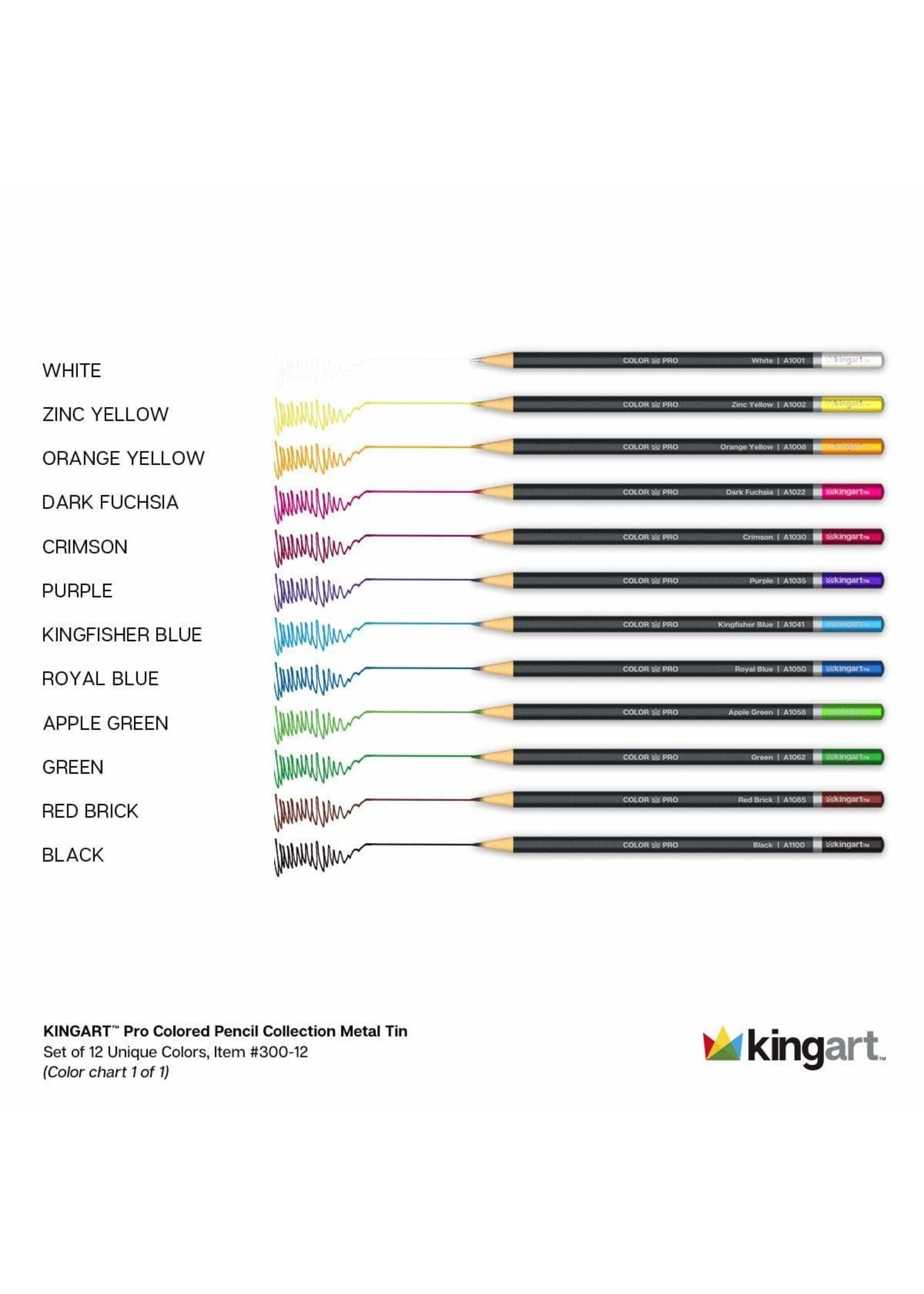 Kingart Soft Core Colored Pencils in Tin - 12 Unique Colors