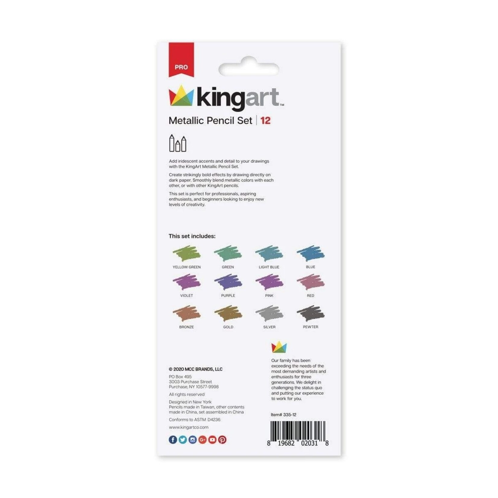 Kingart Metallic Colored Pencils in Tin - 12 Unique Colors