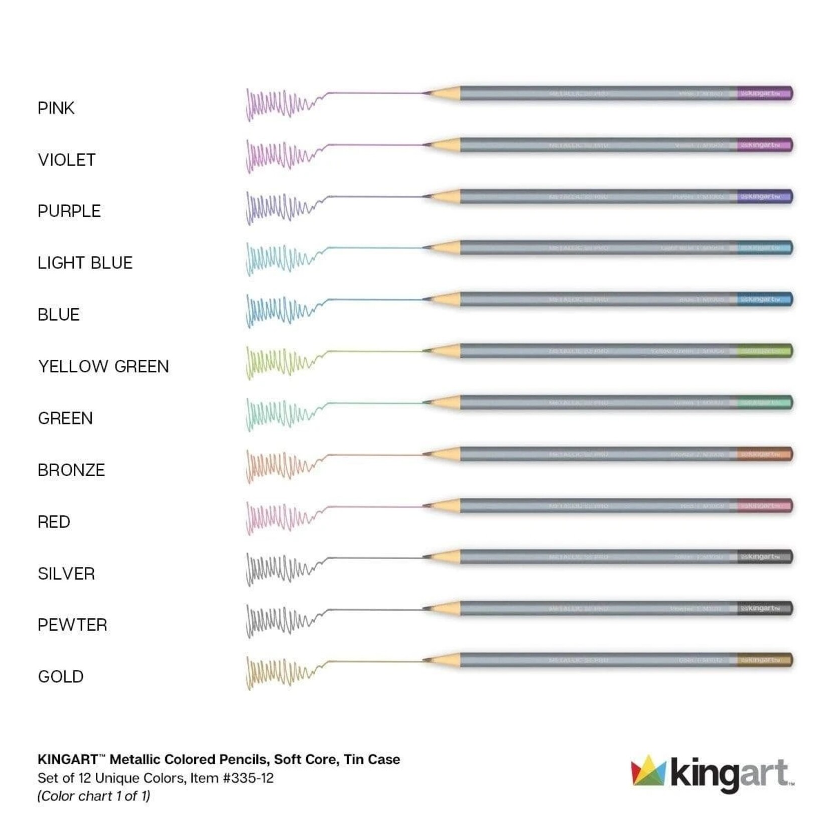 Kingart Metallic Colored Pencils in Tin - 12 Unique Colors