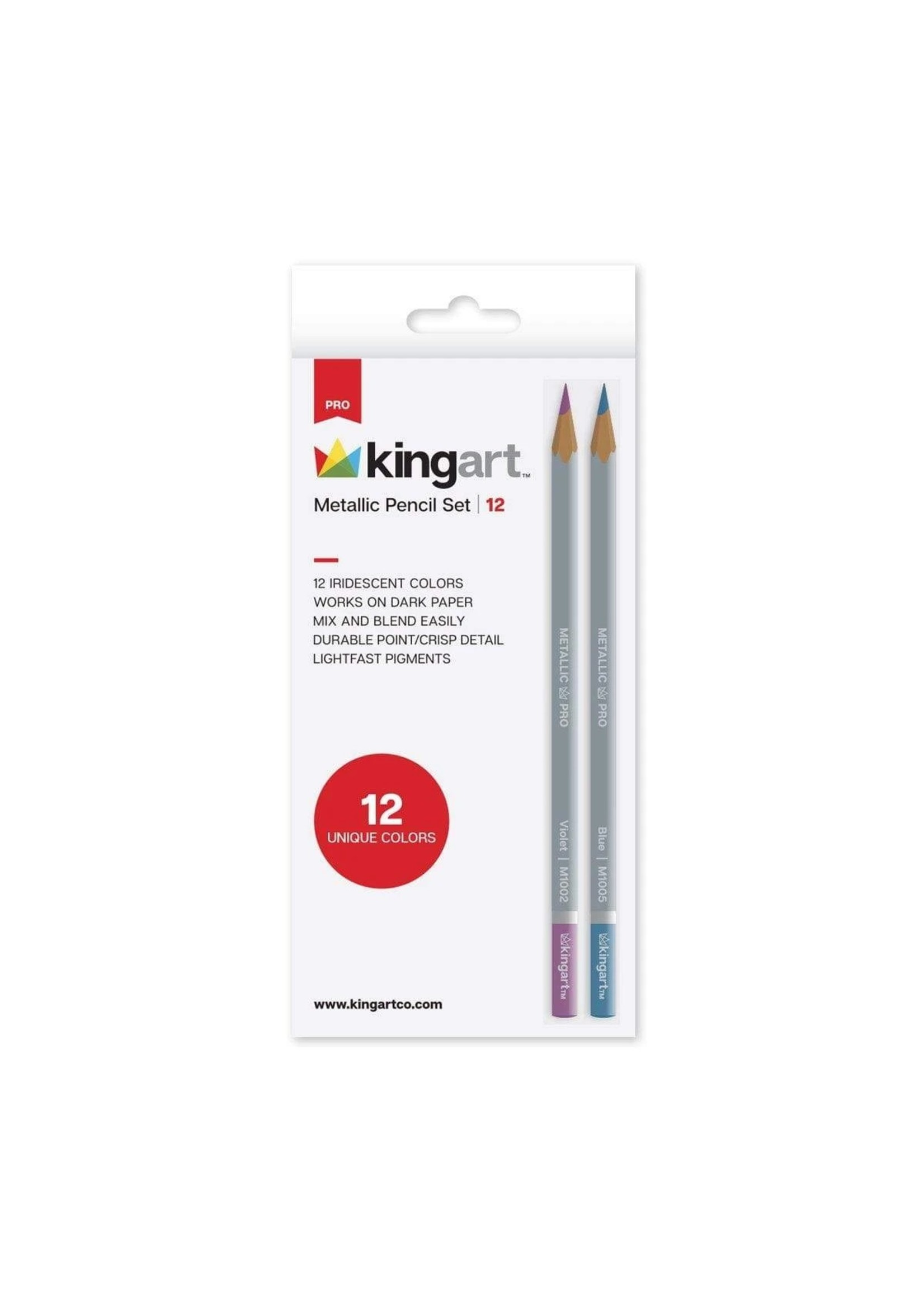 Kingart Metallic Colored Pencils in Tin - 12 Unique Colors