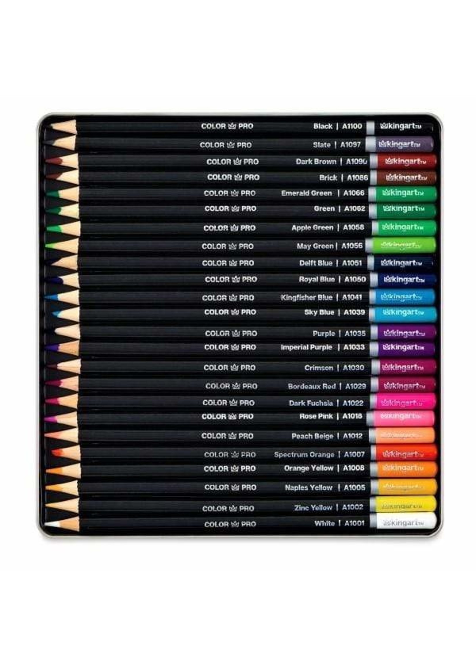 Kingart Soft Core Colored Pencils in Tin - 24 Unique Colors