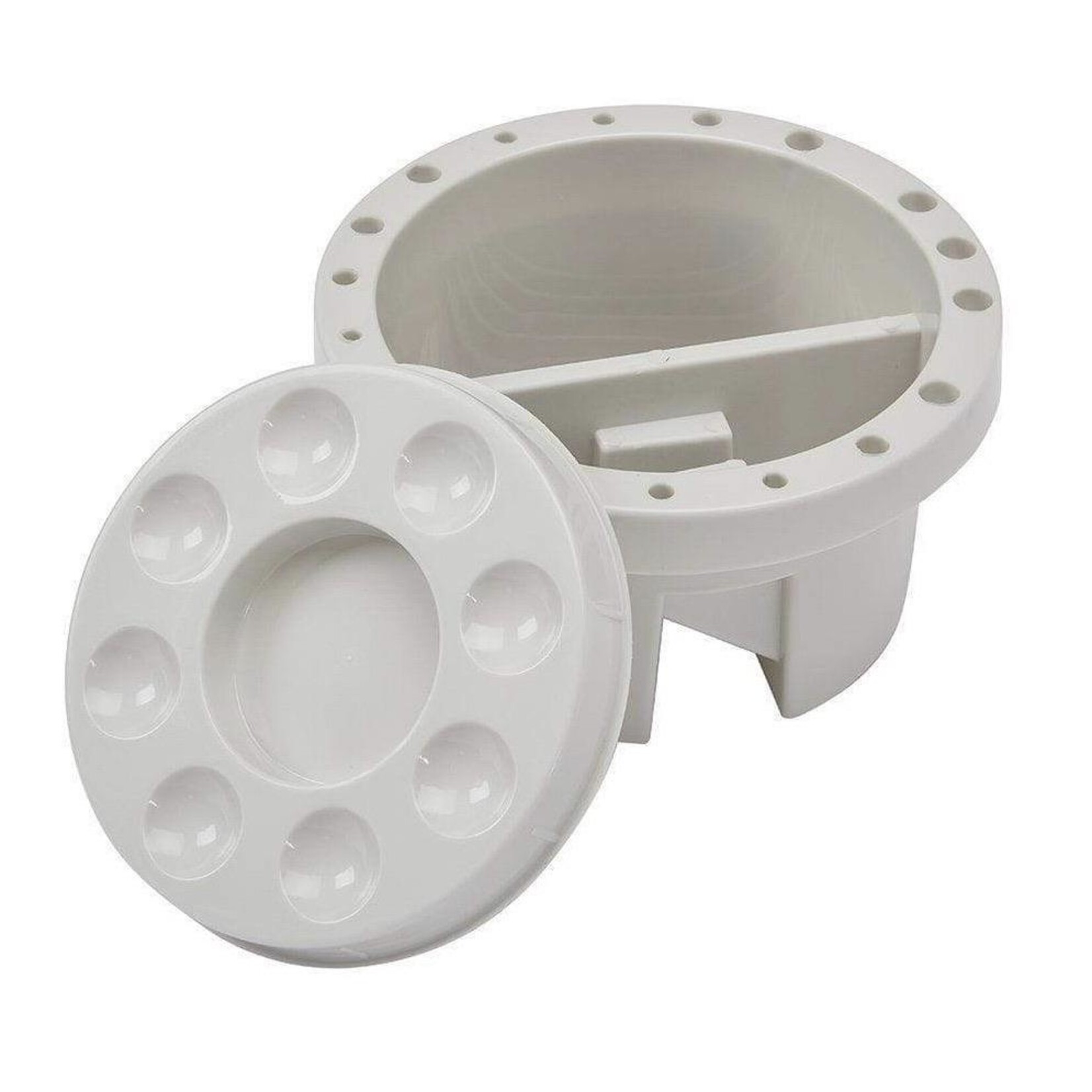 Kingart Multipurpose Round Brush Tub with Built In 9-Well Palette