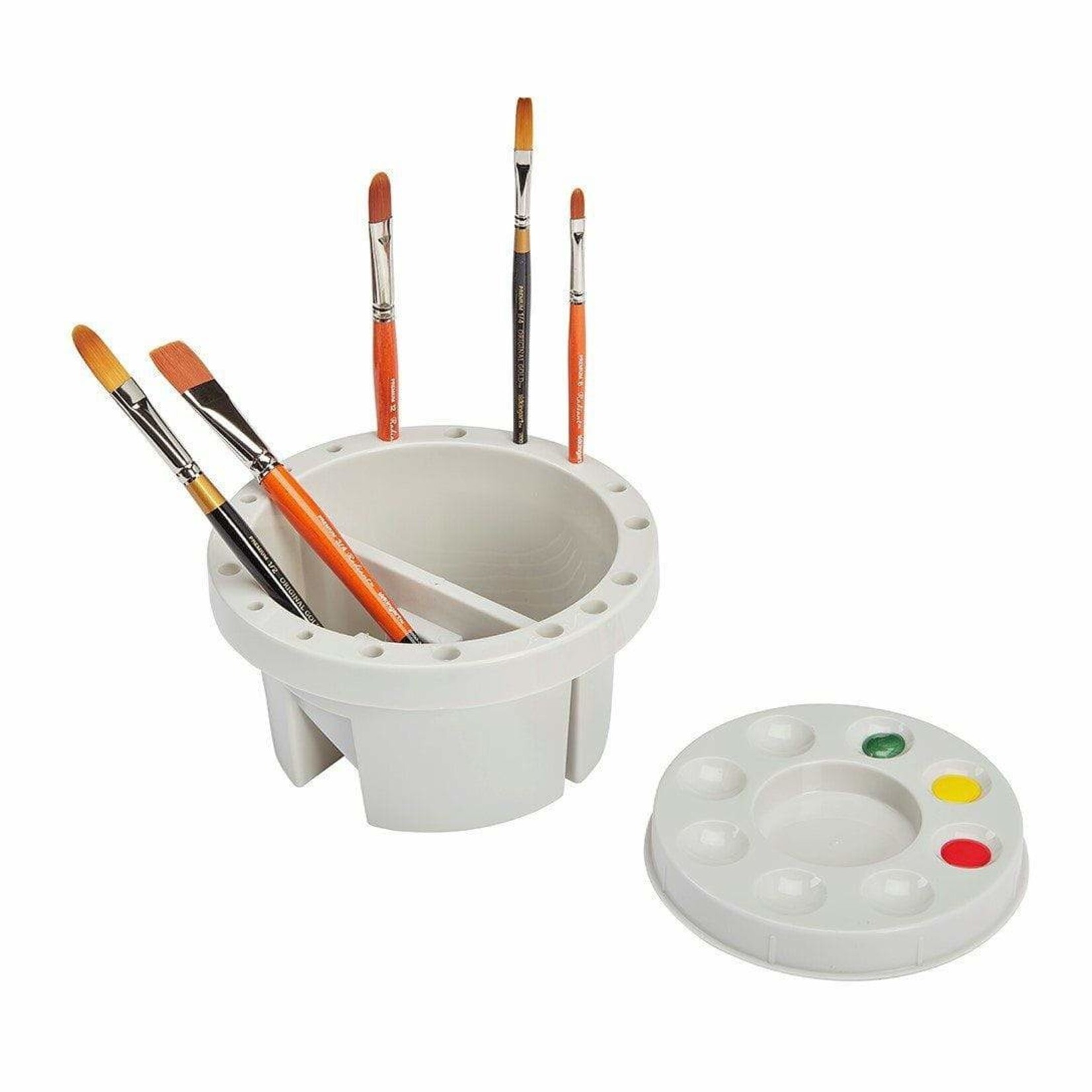 Kingart Multipurpose Round Brush Tub with Built In 9-Well Palette