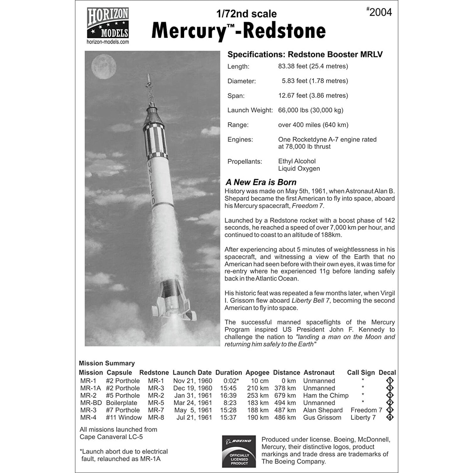 Horizon Models 2004 - 1/72 Mercury Redstone